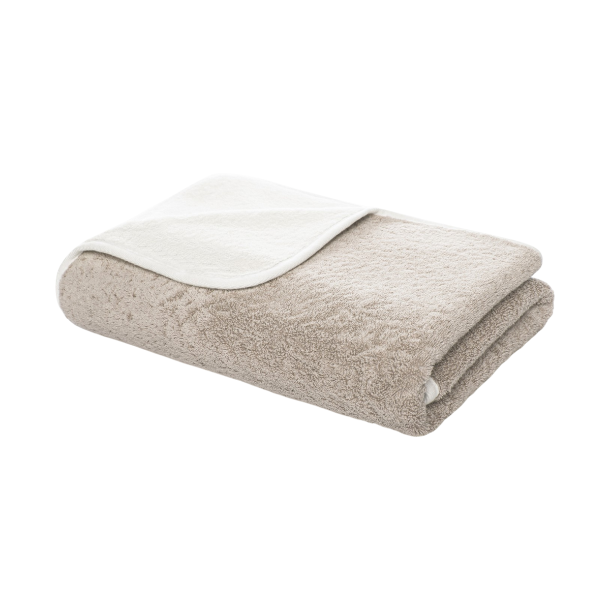 Bicolore Bath Sheet in Storm/Silver, folded to reveal the deep storm-grey terry exterior and contrasting soft silver reverse with light bias binding.