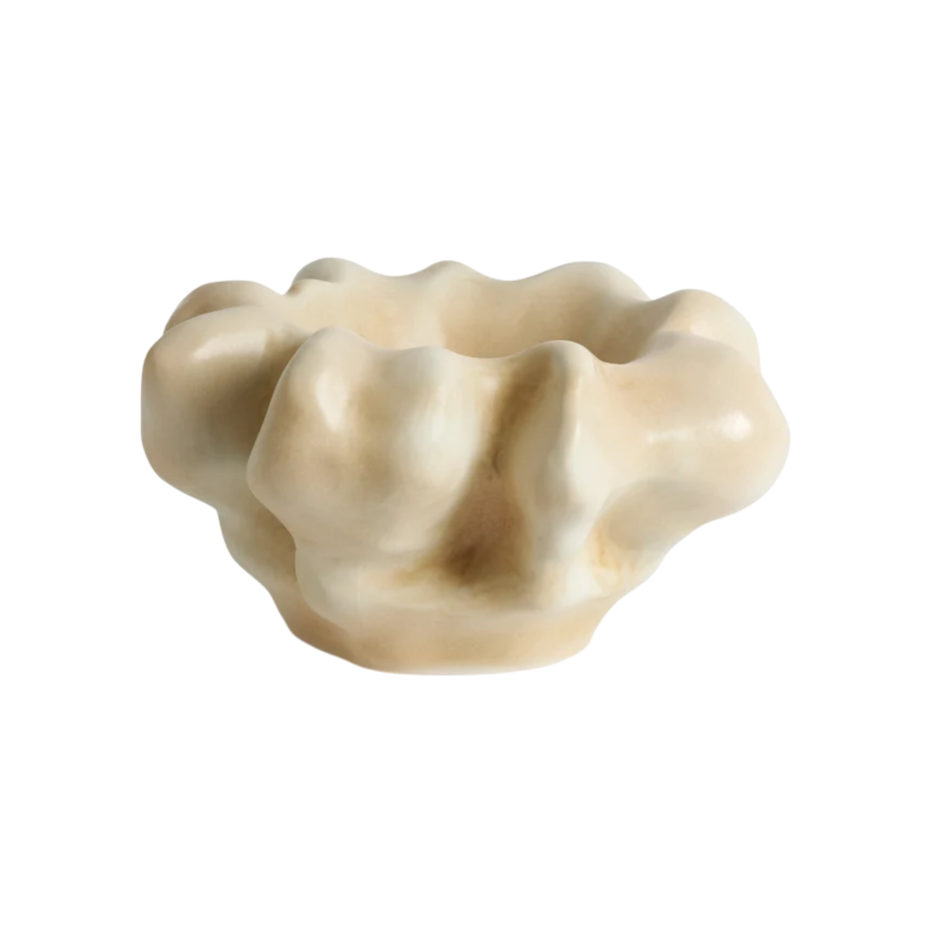 Front view of Timna Coupe Latte highlighting its rounded biomorphic form, sculpted curves and subtly lustrous surface.
