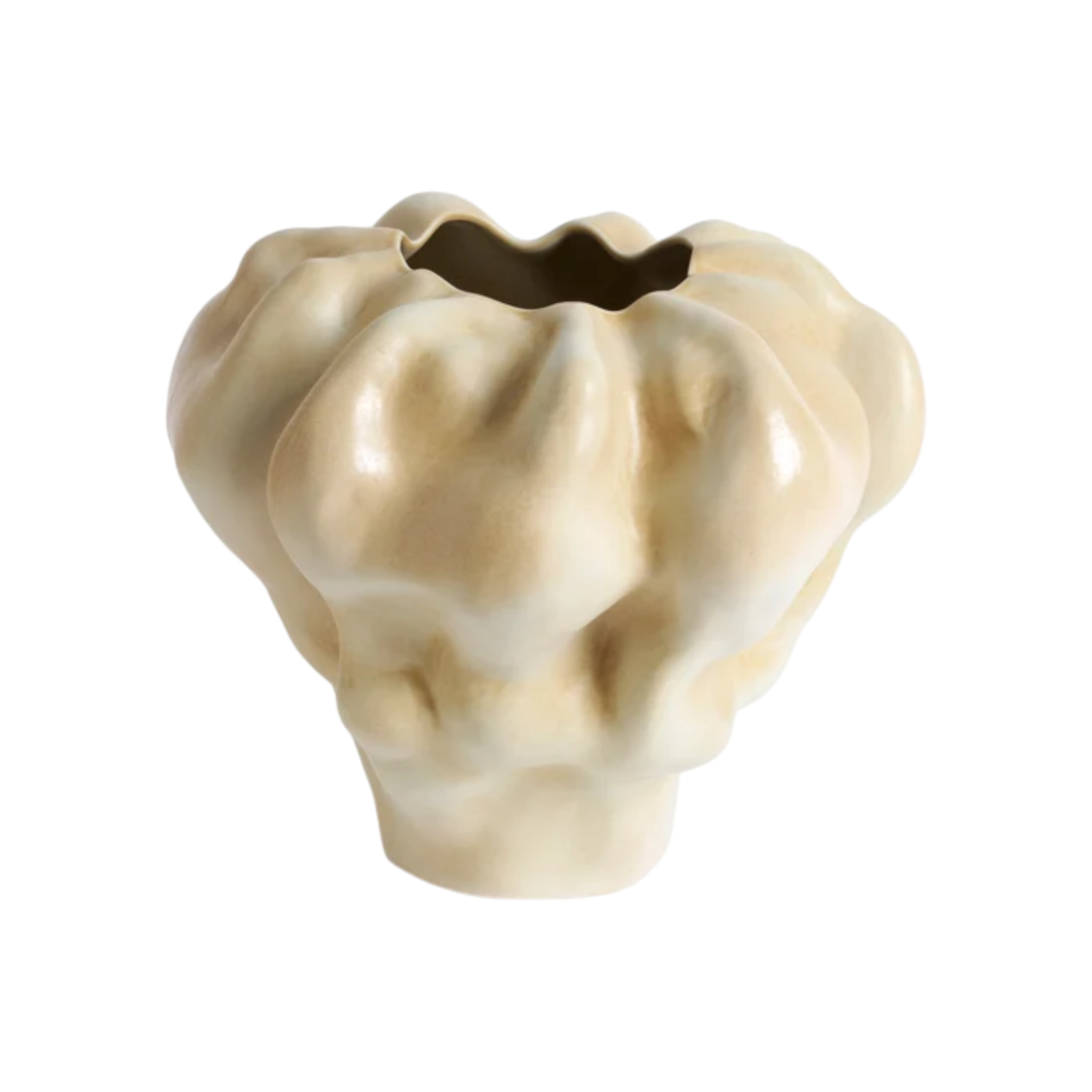 Side view of the Timna Vase Extra Short showing its biomorphic shape, sculpted surface and gently wavy rim.