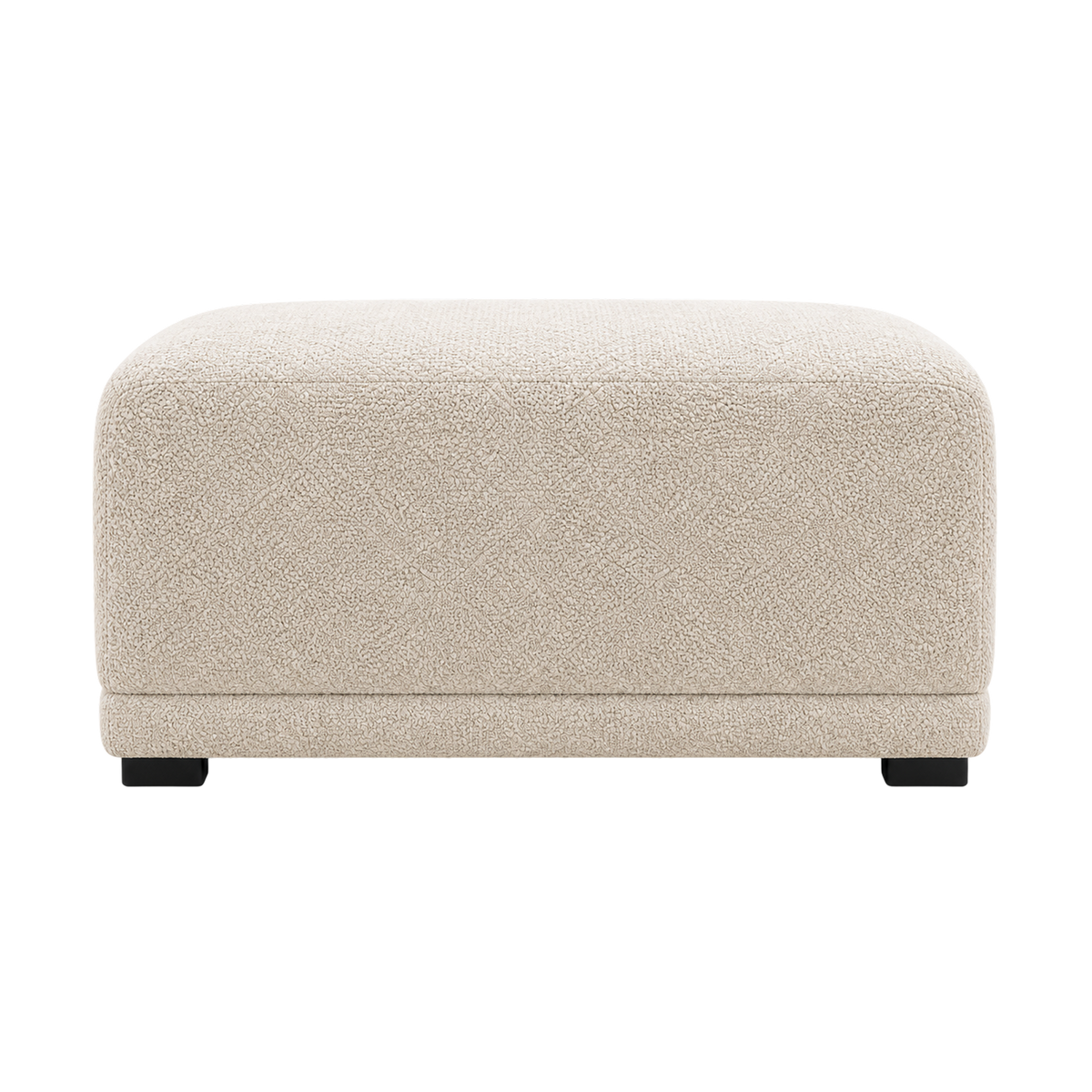 Capri Modular Ottoman in off-white bouclé, front view highlighting the deep cushioned top and softly rounded edges.