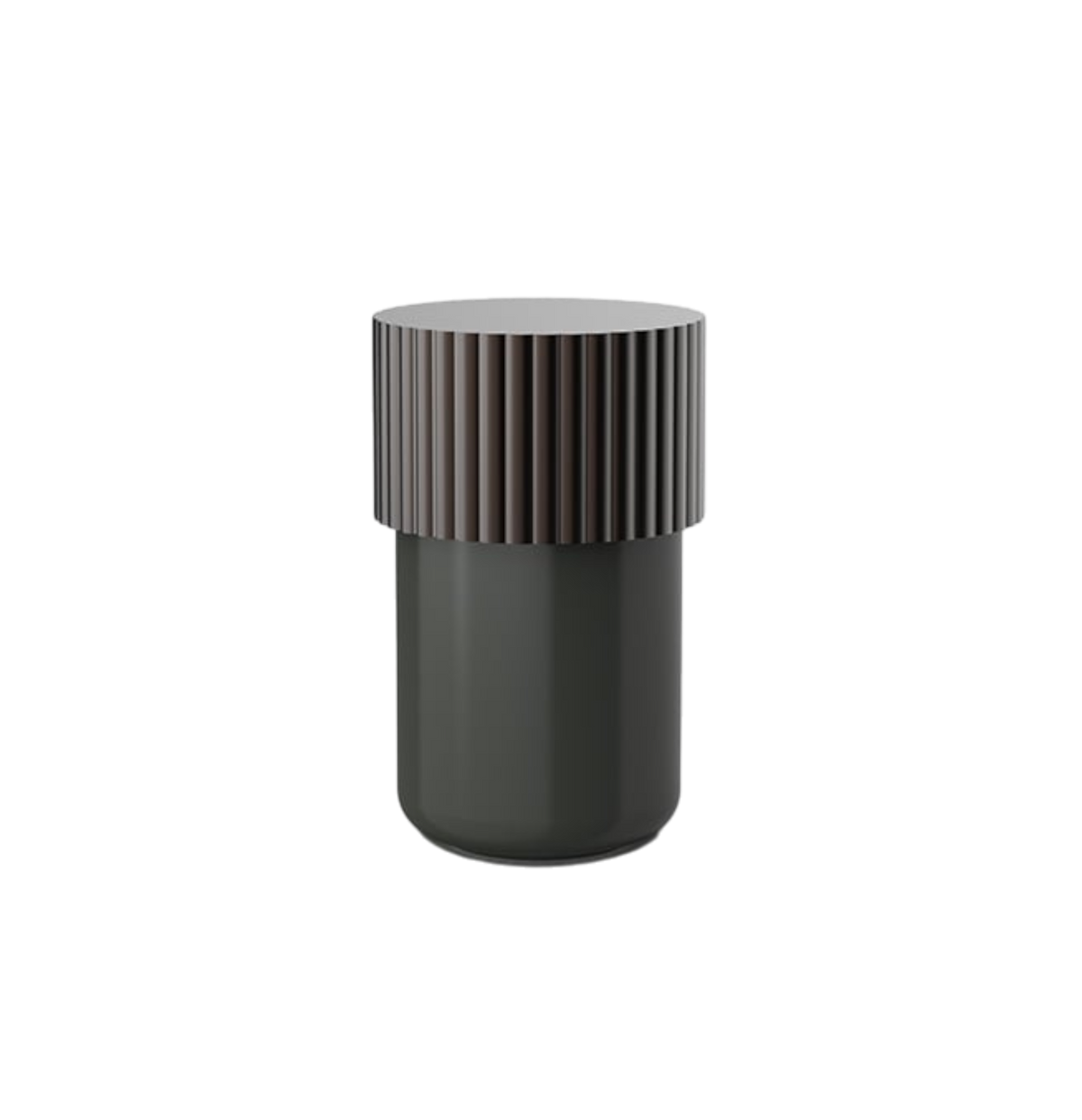 Line Multi Purpose Box Small in deep charcoal green with a smooth cylindrical body and ribbed mocca-bronze lid.