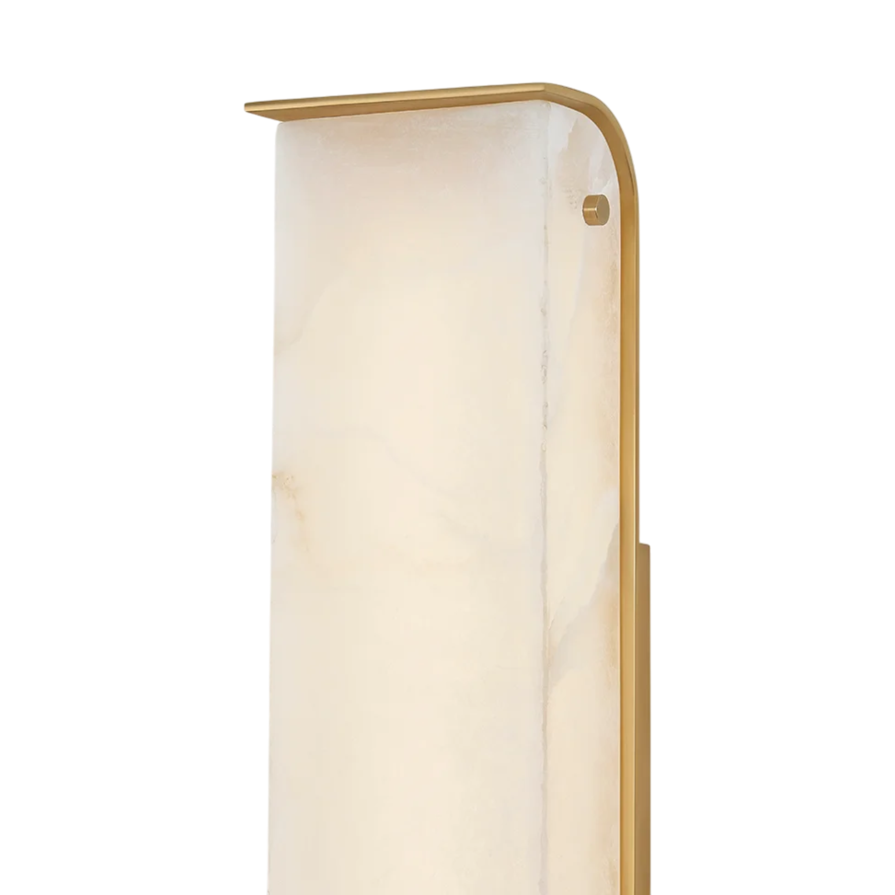 Hera LED Wall Light in Vintage Brass with softly veined alabaster panel and warm diffused illumination.