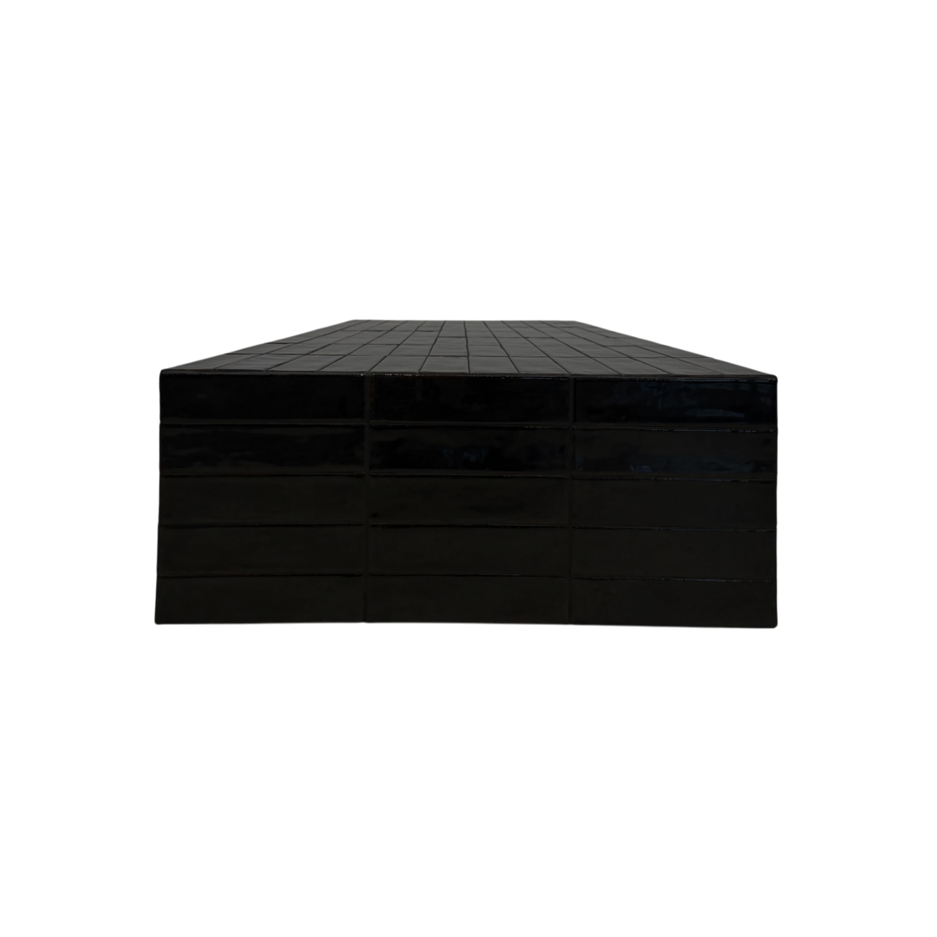 Bloom coffee table is a black rectangular black table with a glossy finish, photographed against a solid white background.