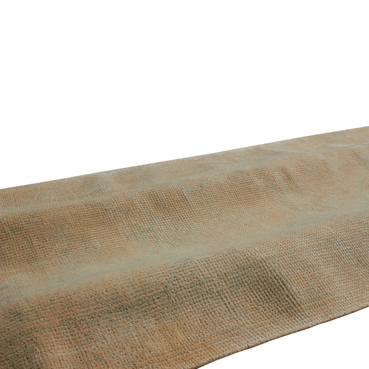A close-up of a woven textile or rug in a warm tan and brown color, showing the detailed texture and horizontal ribbed pattern against a solid white background.