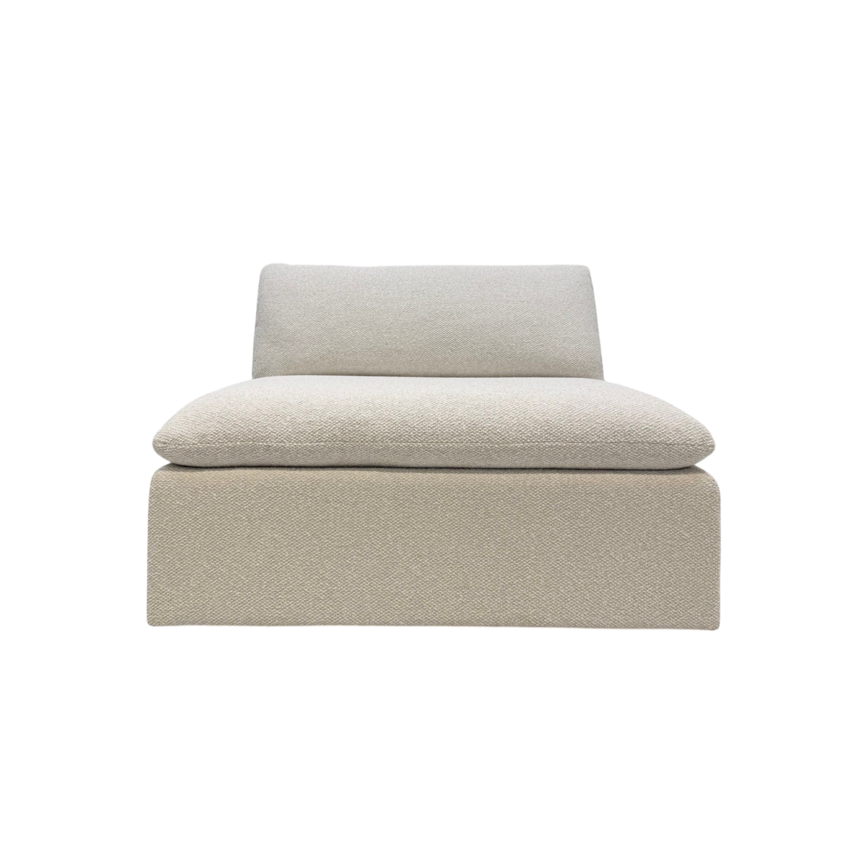 Tempo Modular Armless Chair front view with ivory textured upholstery, a low-profile silhouette, and oversized loose seat and back cushions.