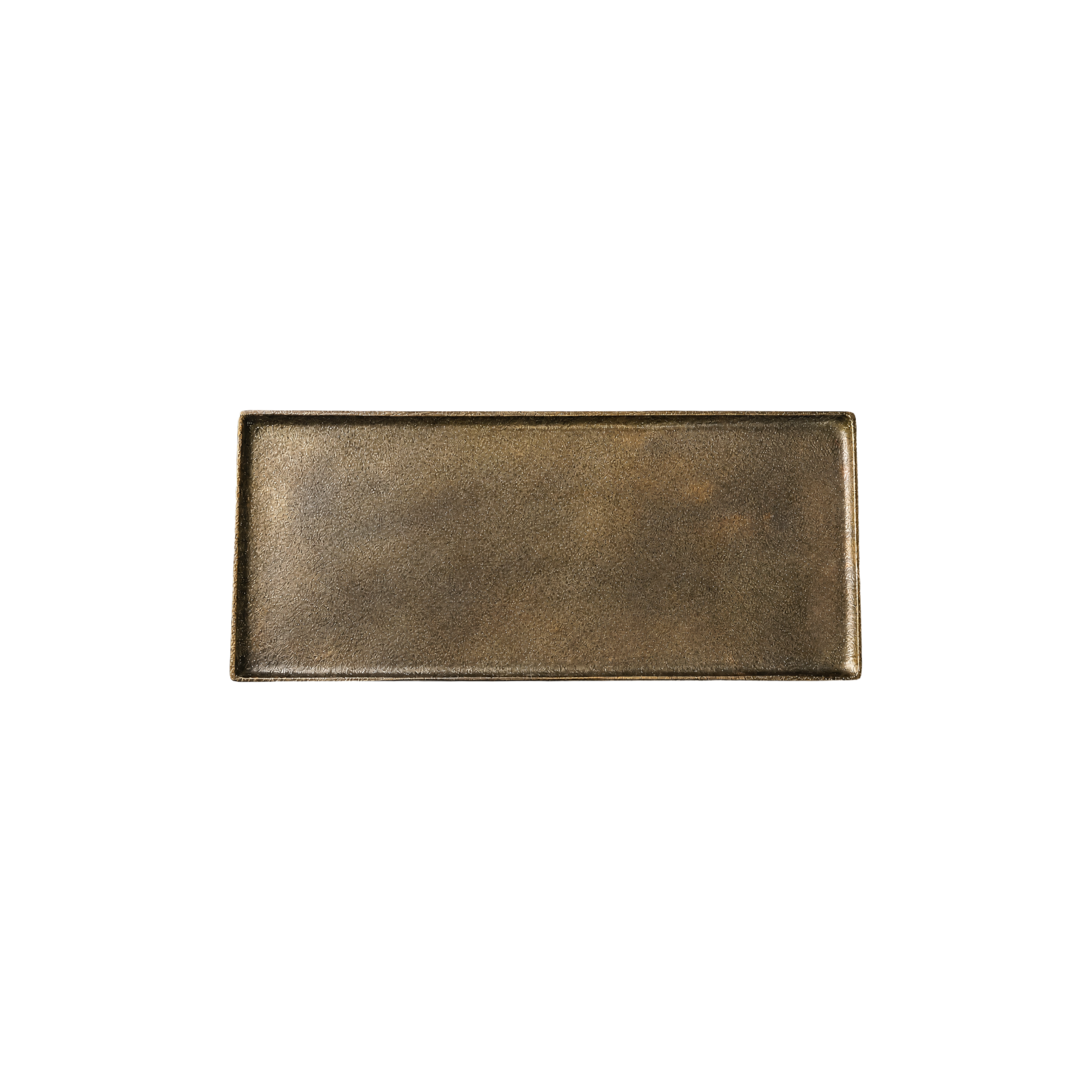 Russell Medium Rectangular Tray in bronze with textured surface and raised edges, shown from above.
