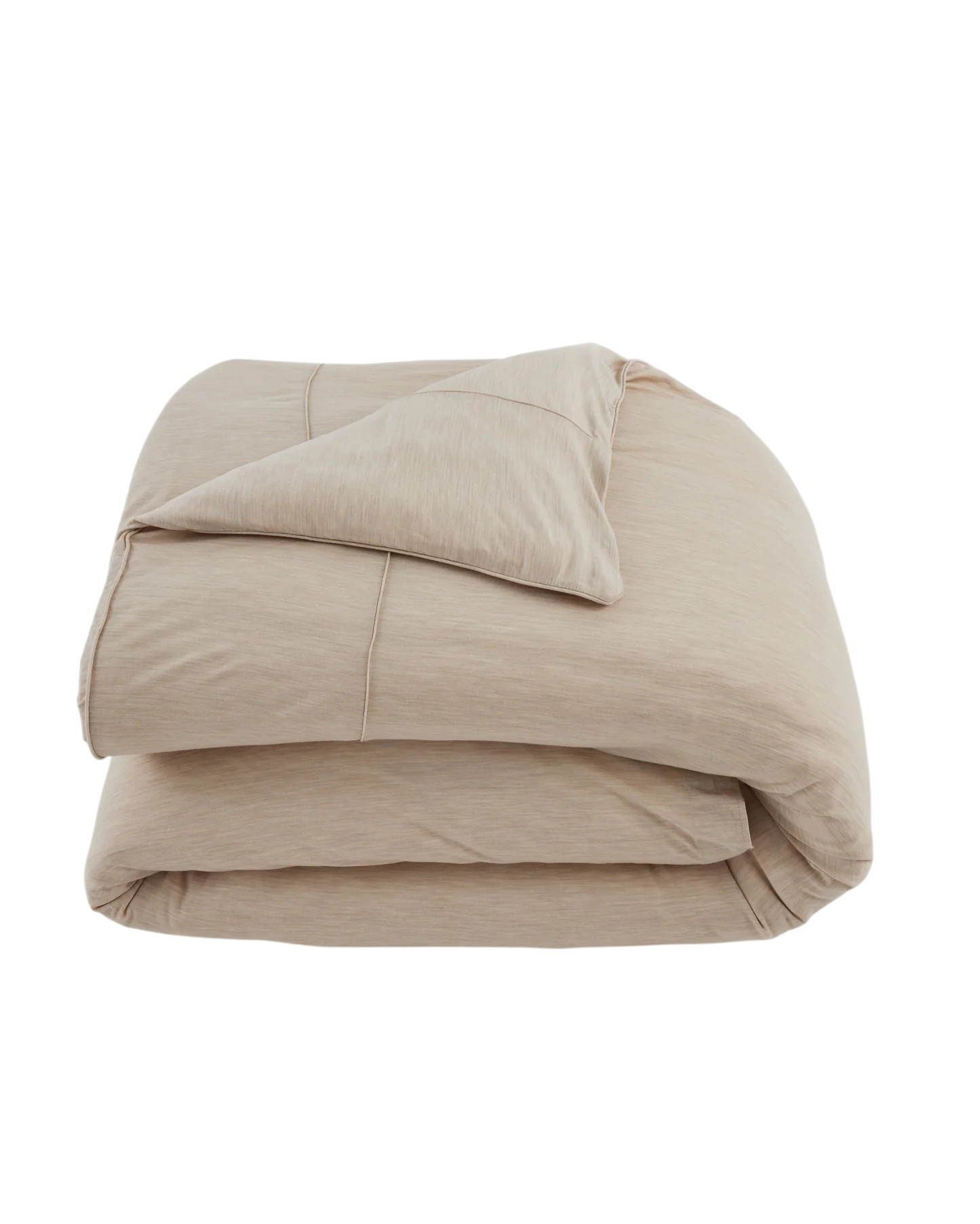 Merino Duvet Cover King Sand, folded ivory merino wool and bamboo jersey duvet cover with soft drape, tailored stitching and self-fabric piping.