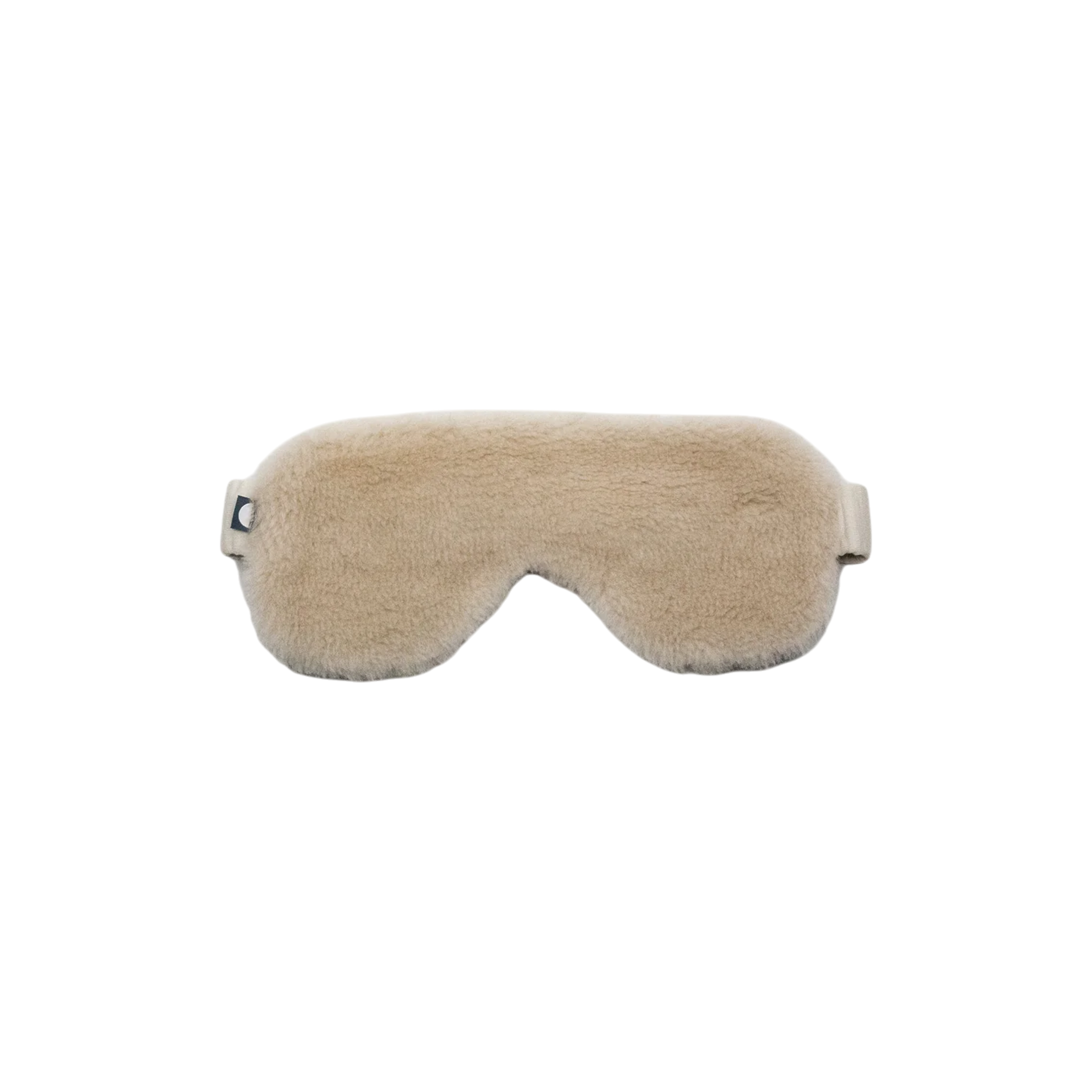 Merino Fleece Sleep Mask in sand beige with soft merino-blend fleece, contoured eye coverage and an adjustable strap for a comfortable, secure fit.