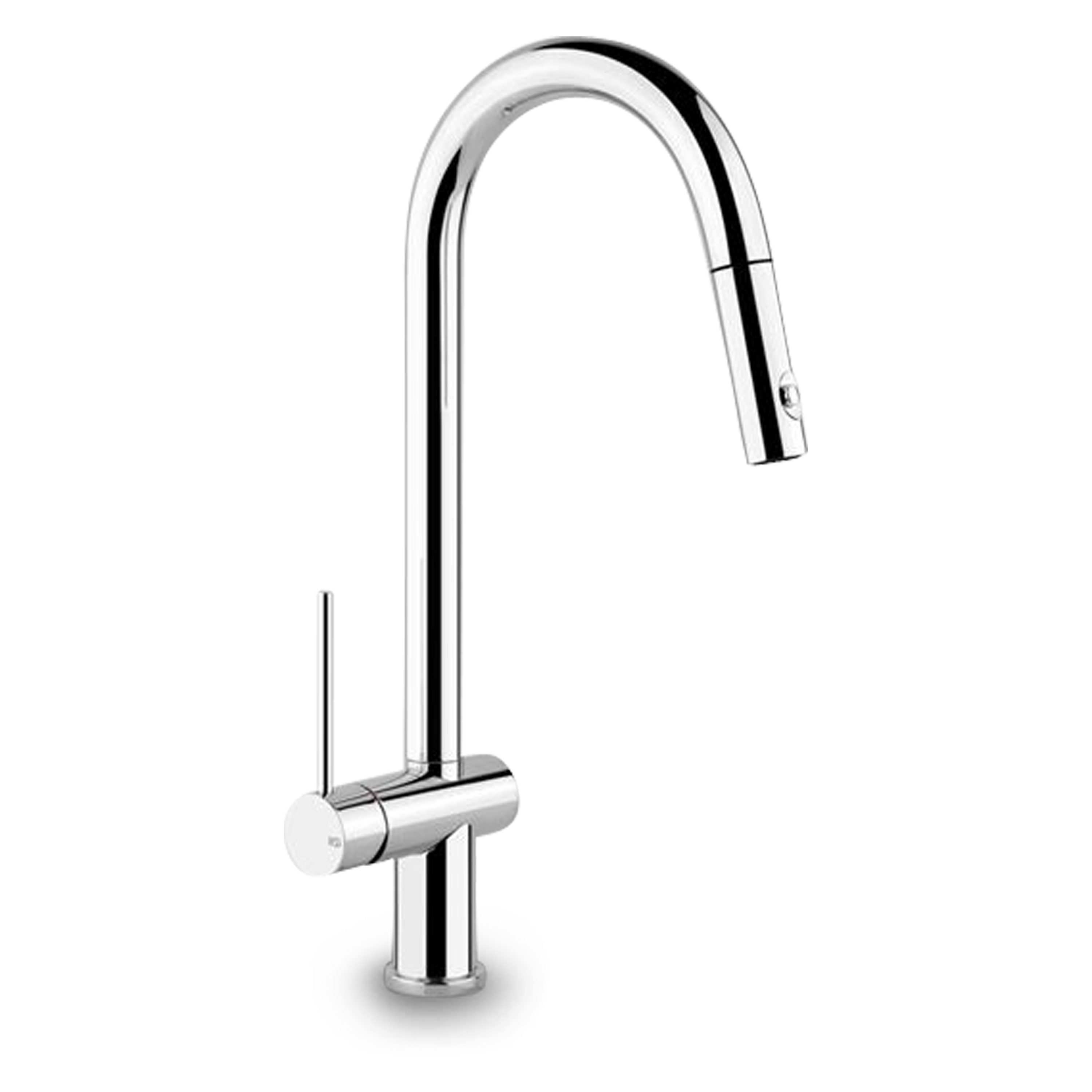 The Oxygene pull-down sink faucet adds a modern touch to any kitchen with its seamless lines and arched cylindrical shape.