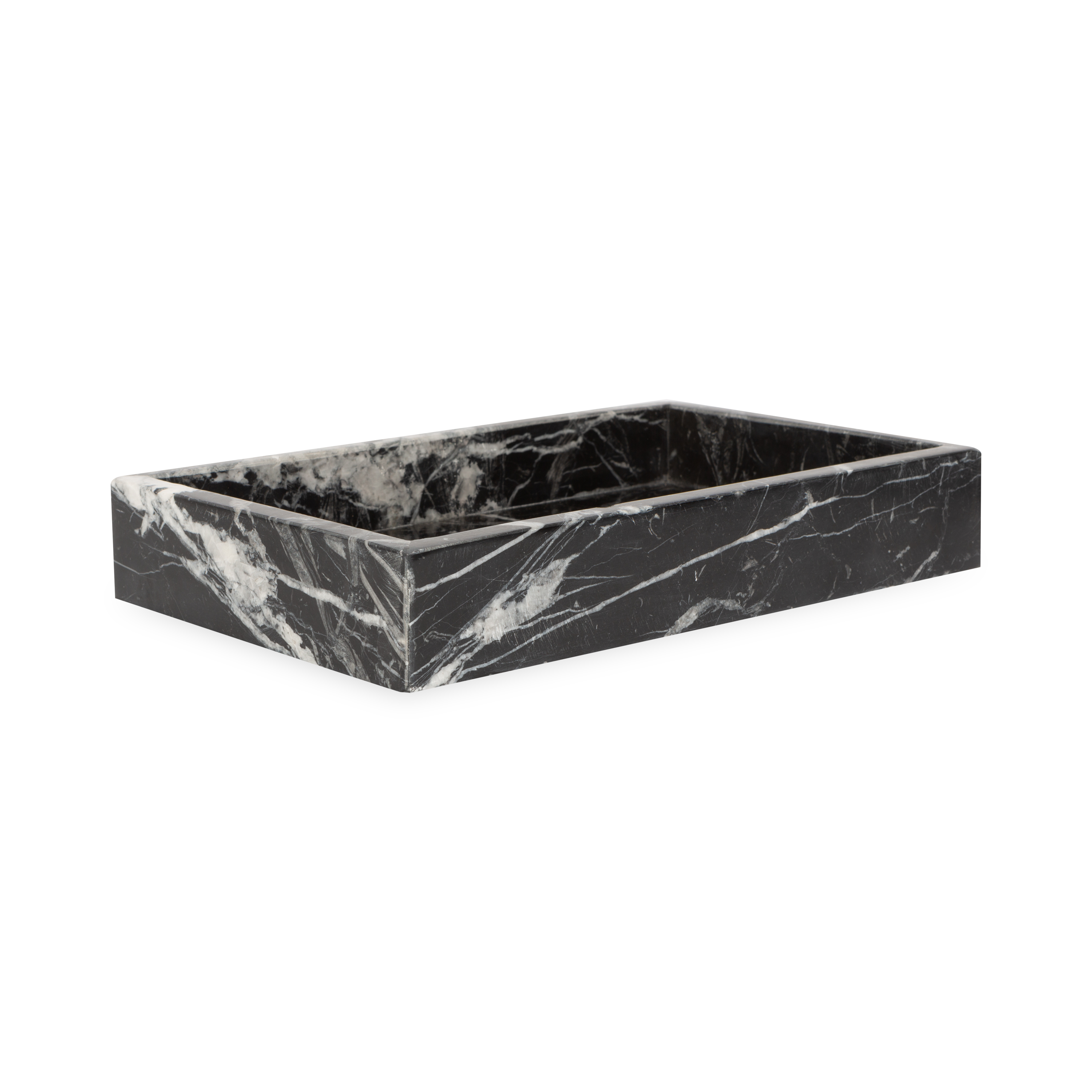 Beautifully handcrafted by skilled artisans, the Marble Collection accessories are made from black marble with natural white veins.