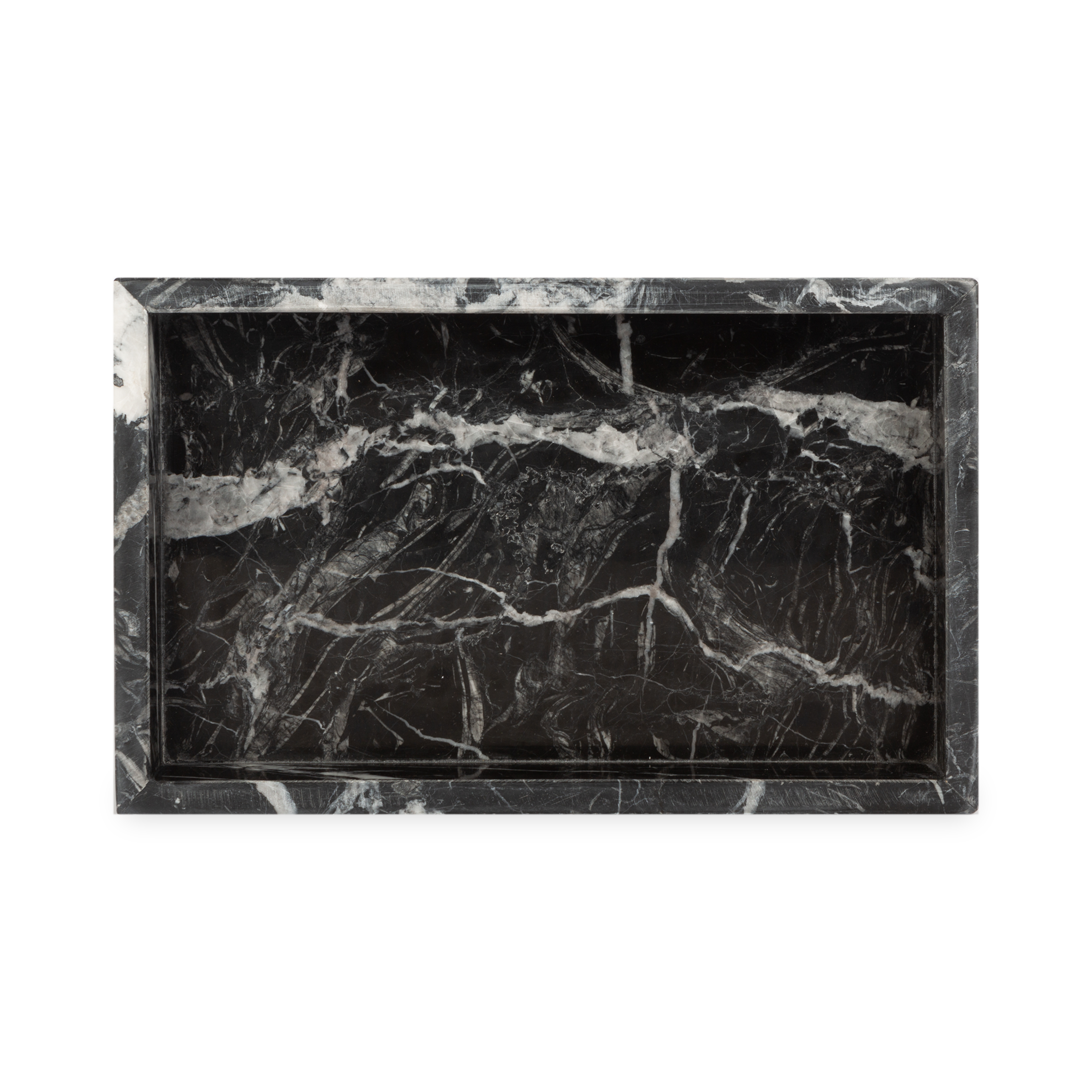 Beautifully handcrafted by skilled artisans, the Marble Collection accessories are made from black marble with natural white veins.