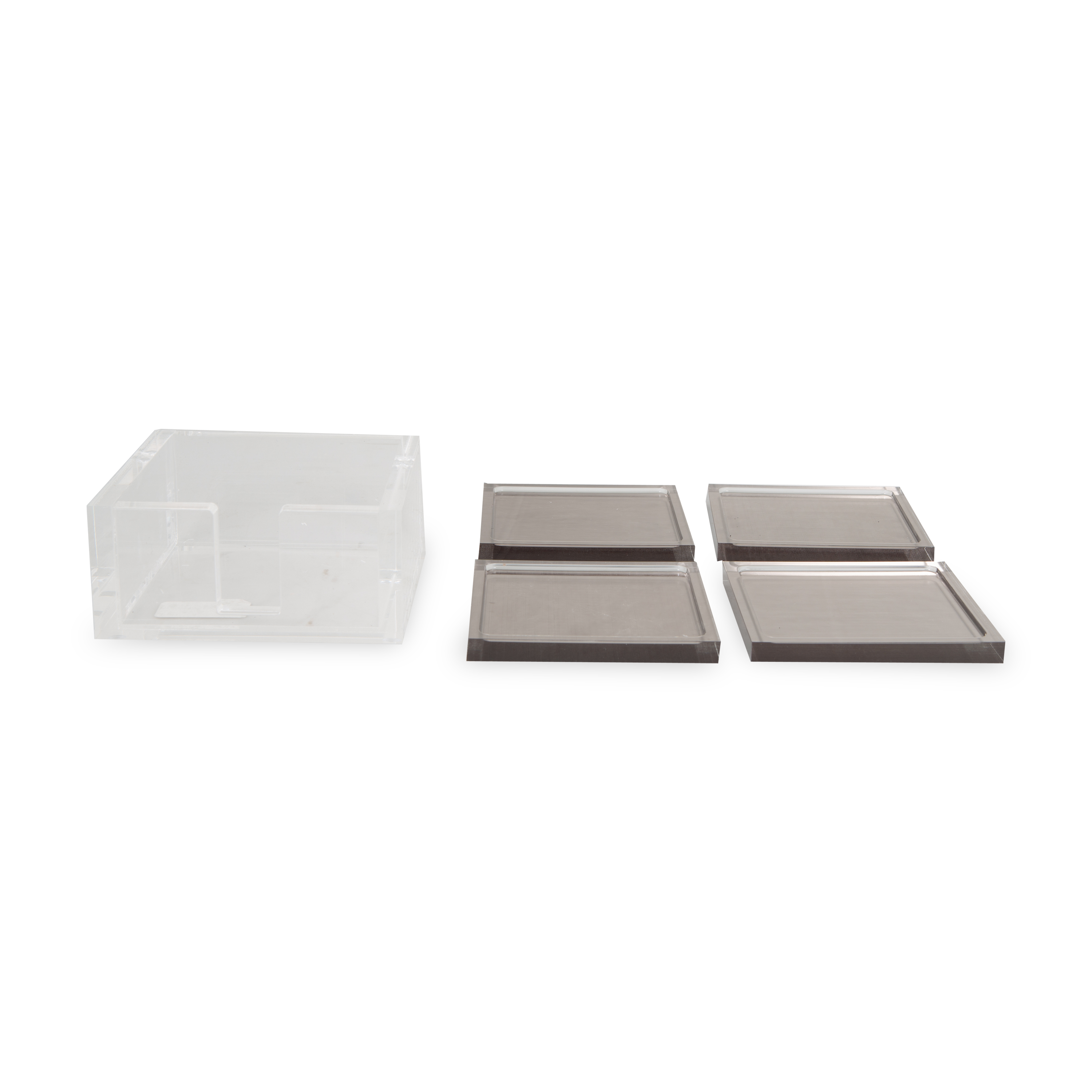 These acrylic coasters in a silver finish offer a sleek way to protect your tabletops and keep your drinks in place.