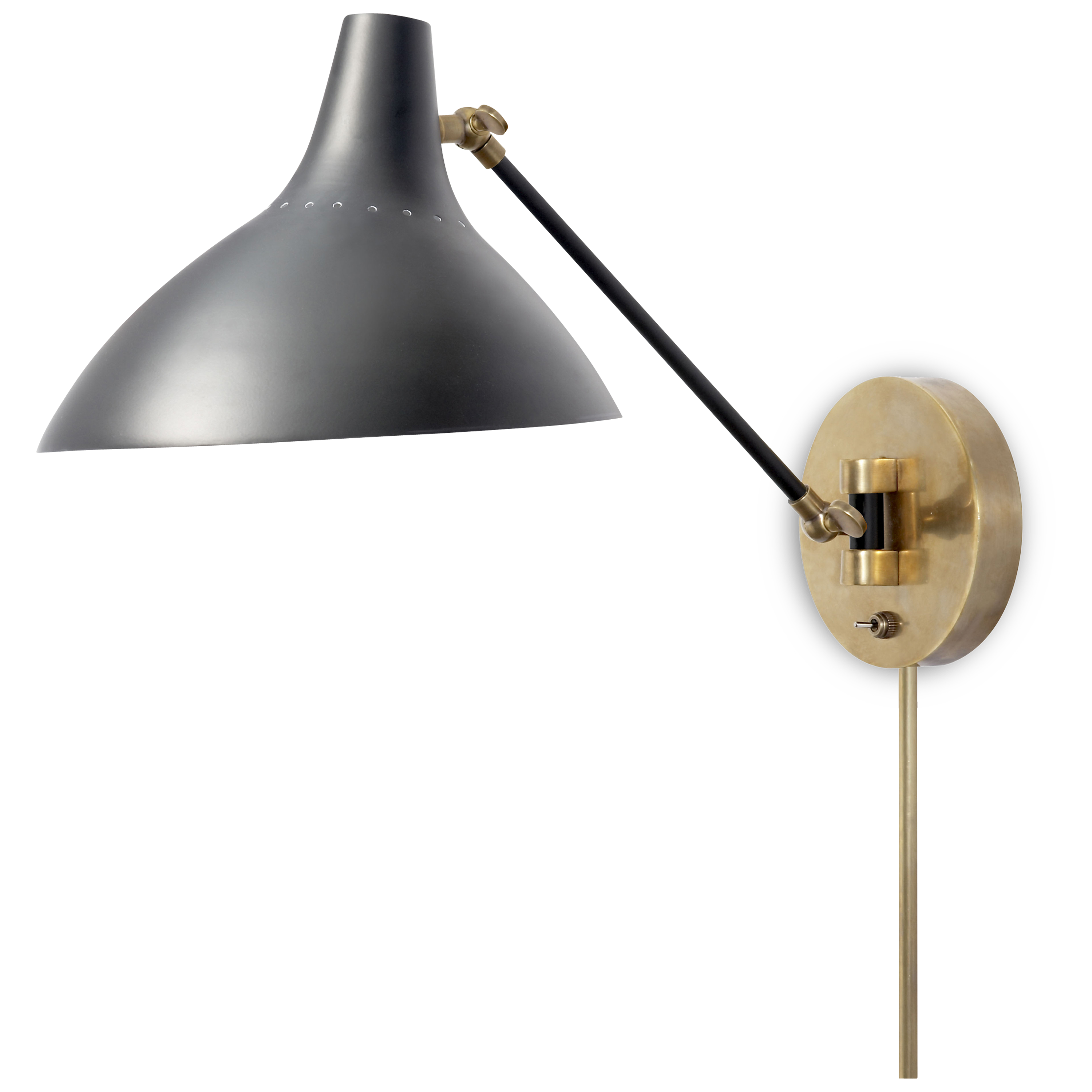 Classic and sophisticated black wall sconce with hand rubbed antique brass accents.