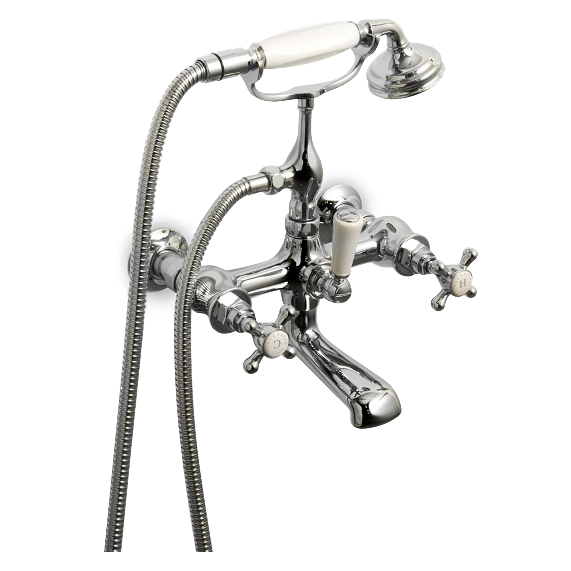 A polished chrome tub cradle.