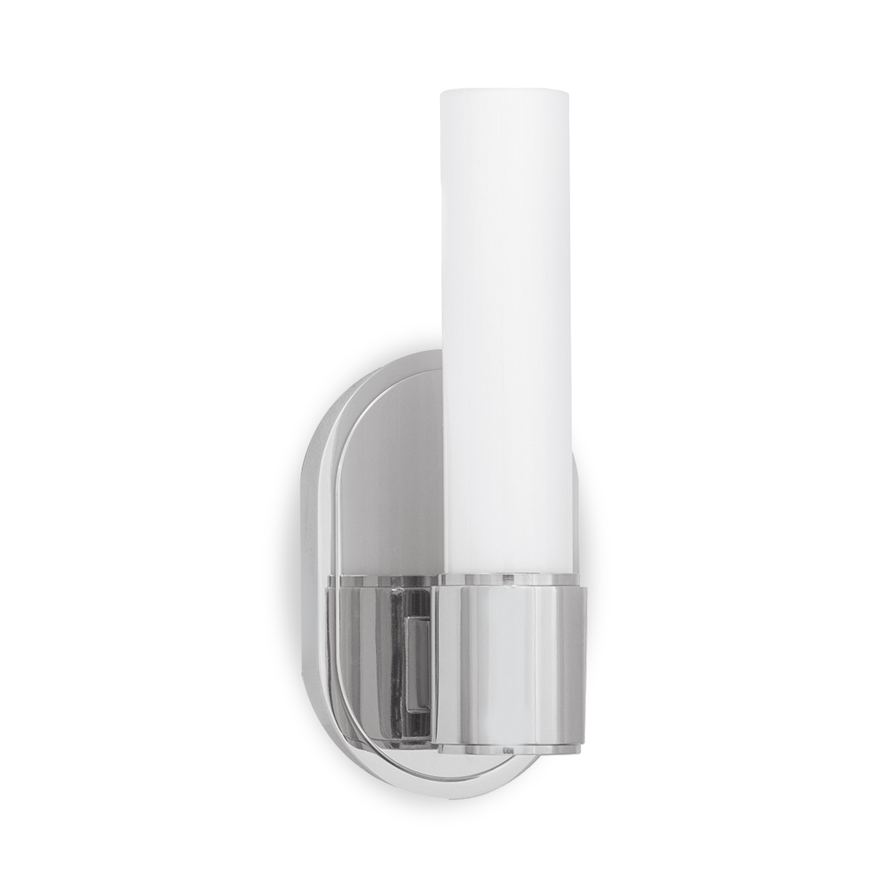 The Dixon Wall Light features hand-blown opal white glass covers and can be installed either horizontally or vertically.