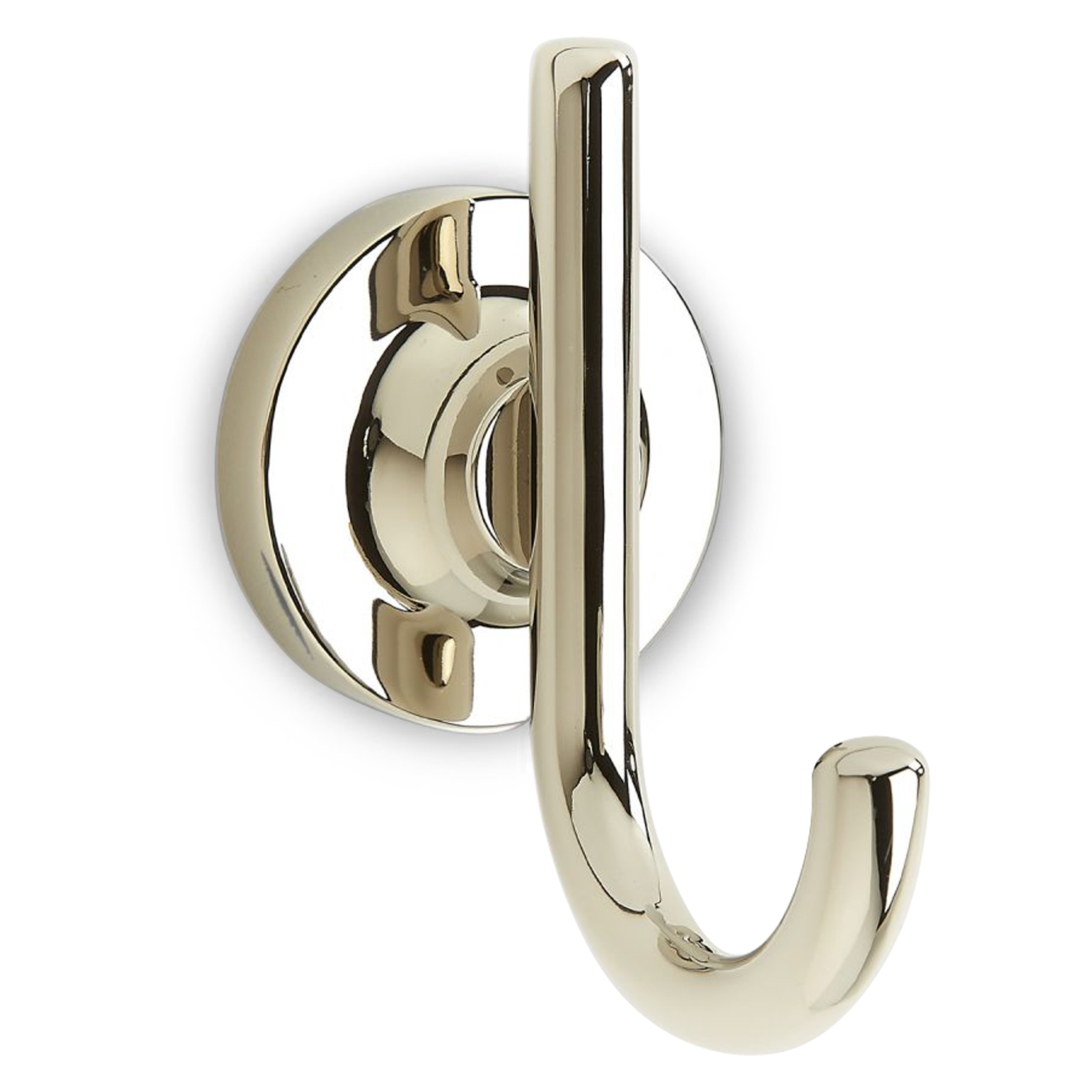 A magnificent, modern robe hook with a "J" shape and a sleek, circular base.