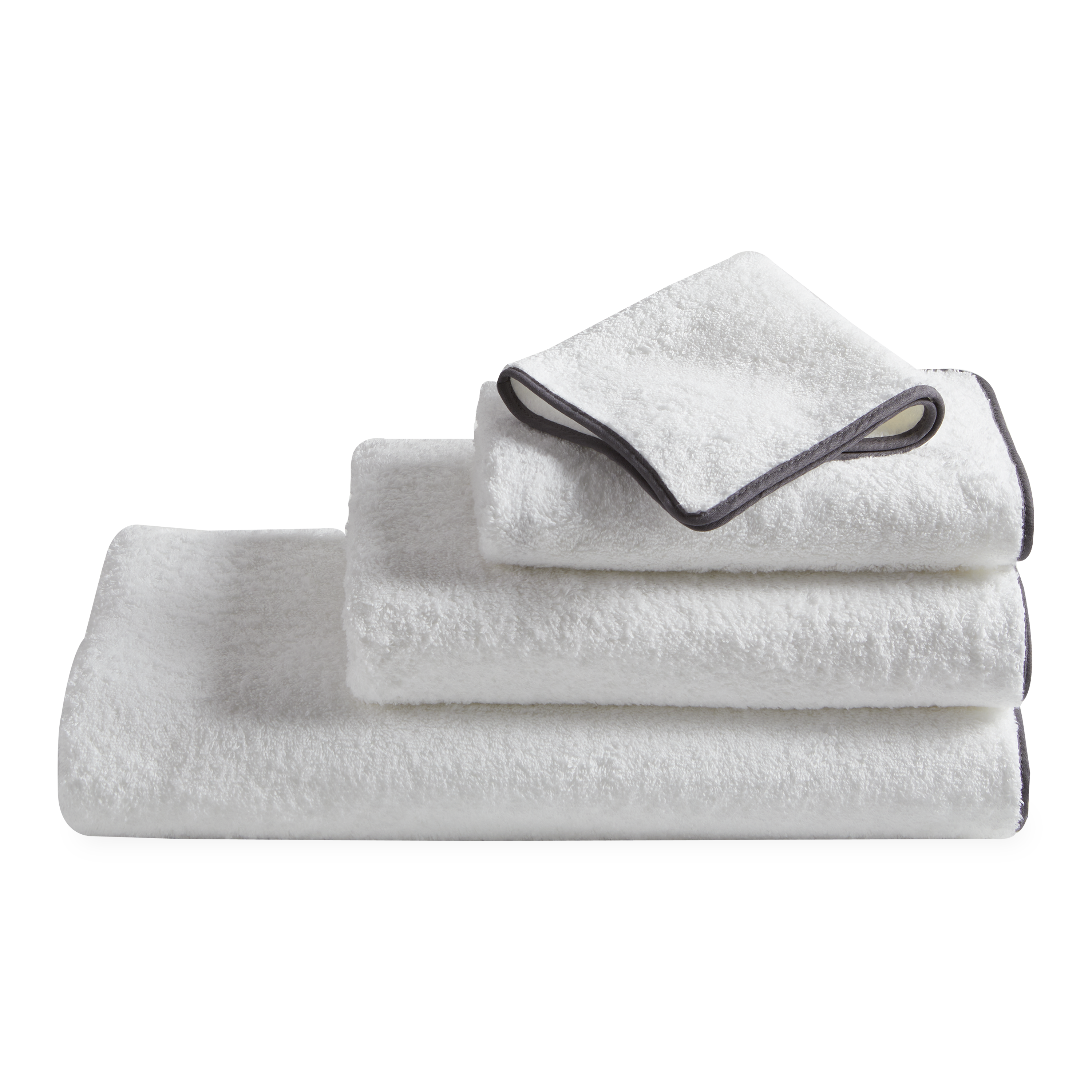 Made from luxurious long-staple cotton, Hudson features tailored cotton piping in white, black, grey or charcoal.