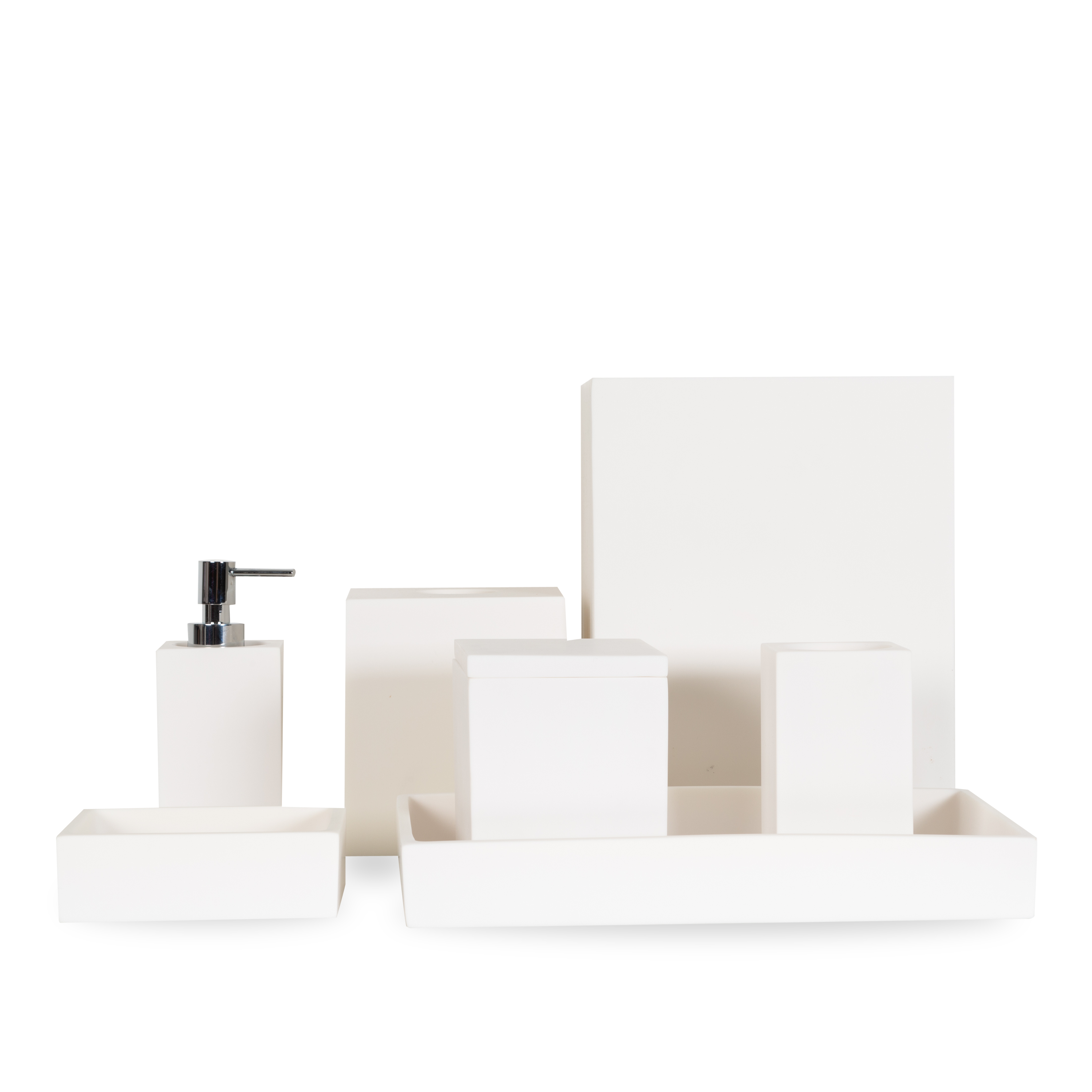 Clean lines and a minimal aesthetic define this bath collection.