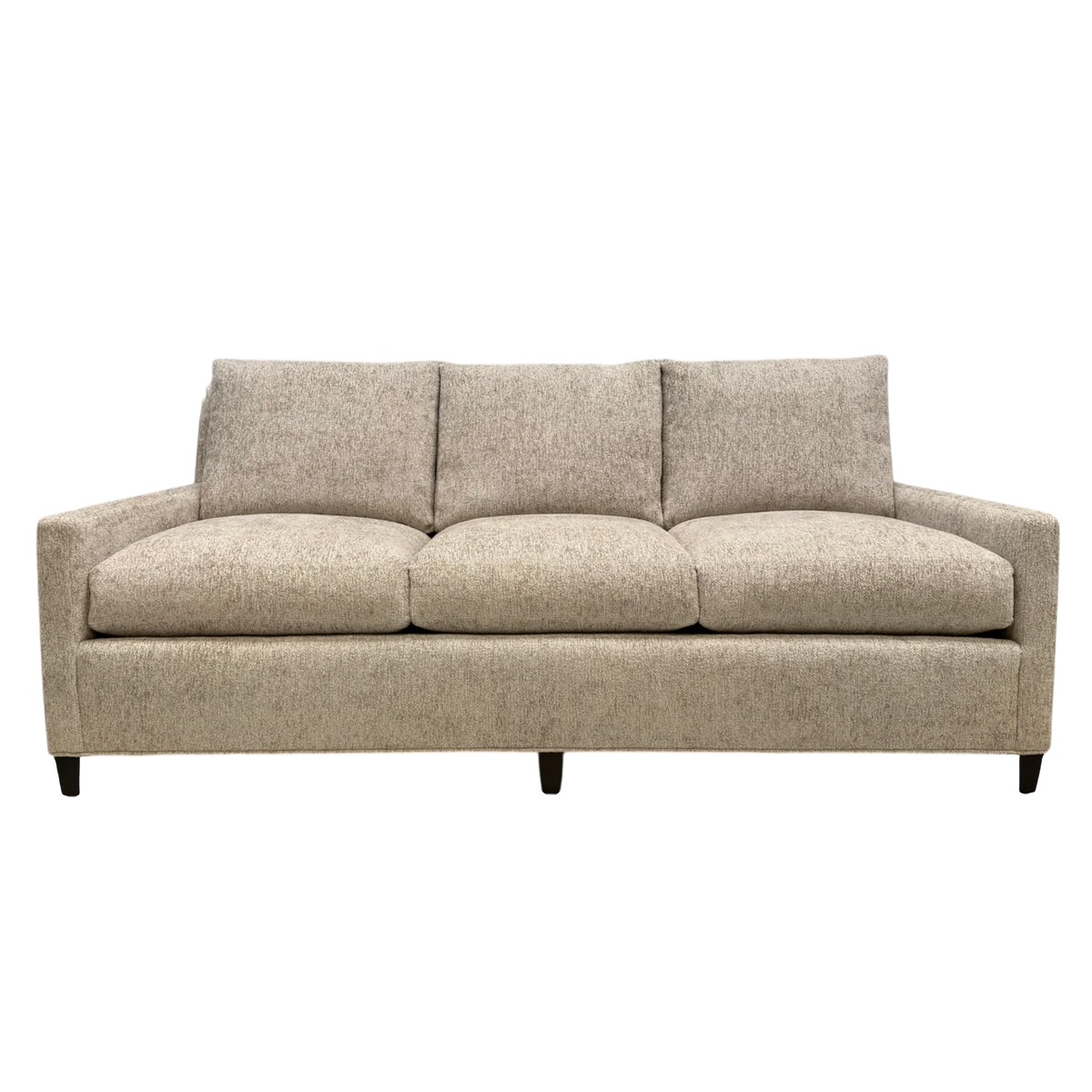 Weston Sofa shown from the front in Foundry Sand chenille, with plush seat and back cushions set between slim tailored arms.