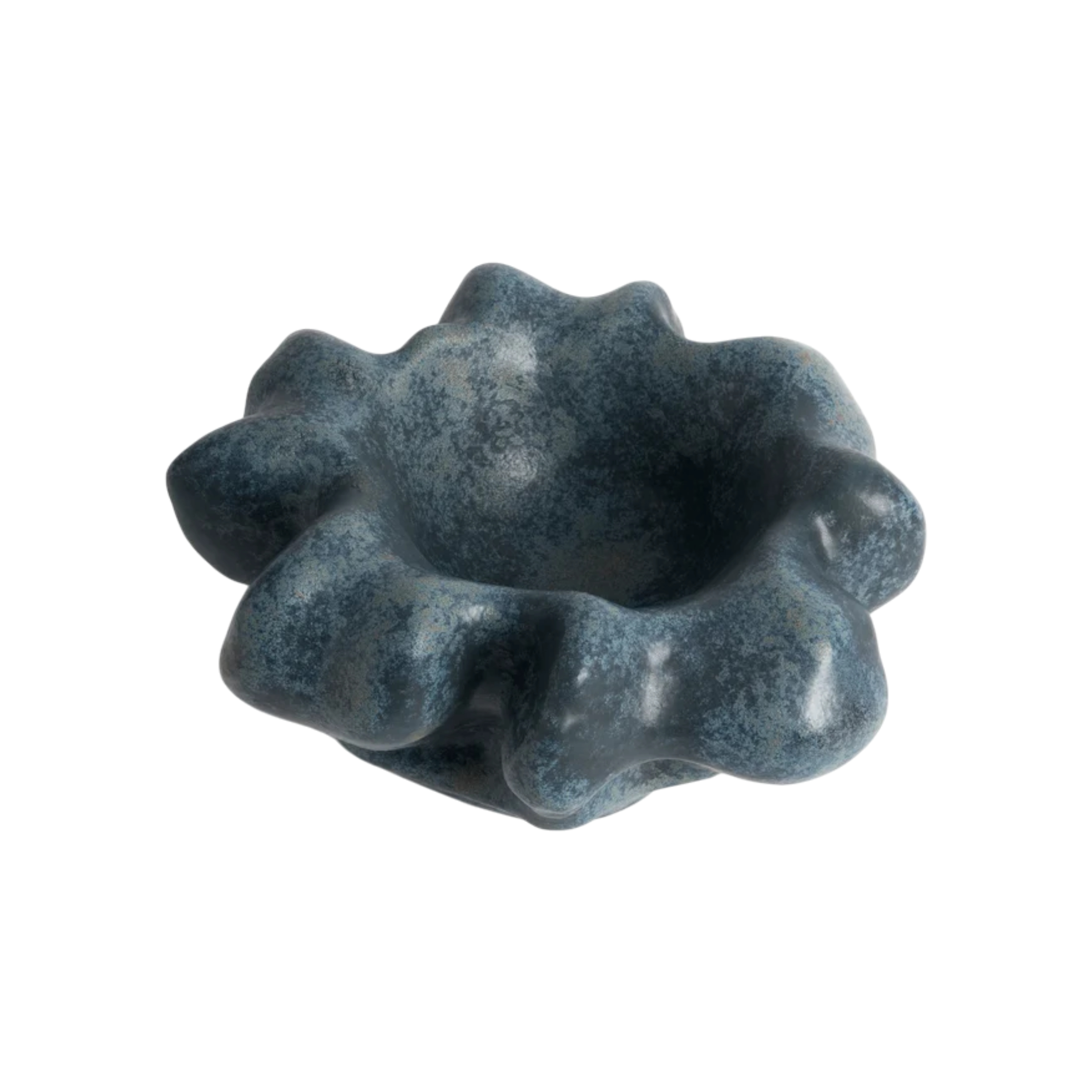 Three-quarter view of the Timna Coupe Aged Iron showing its rounded organic silhouette, sculpted rim and subtly lustrous blue-grey finish.