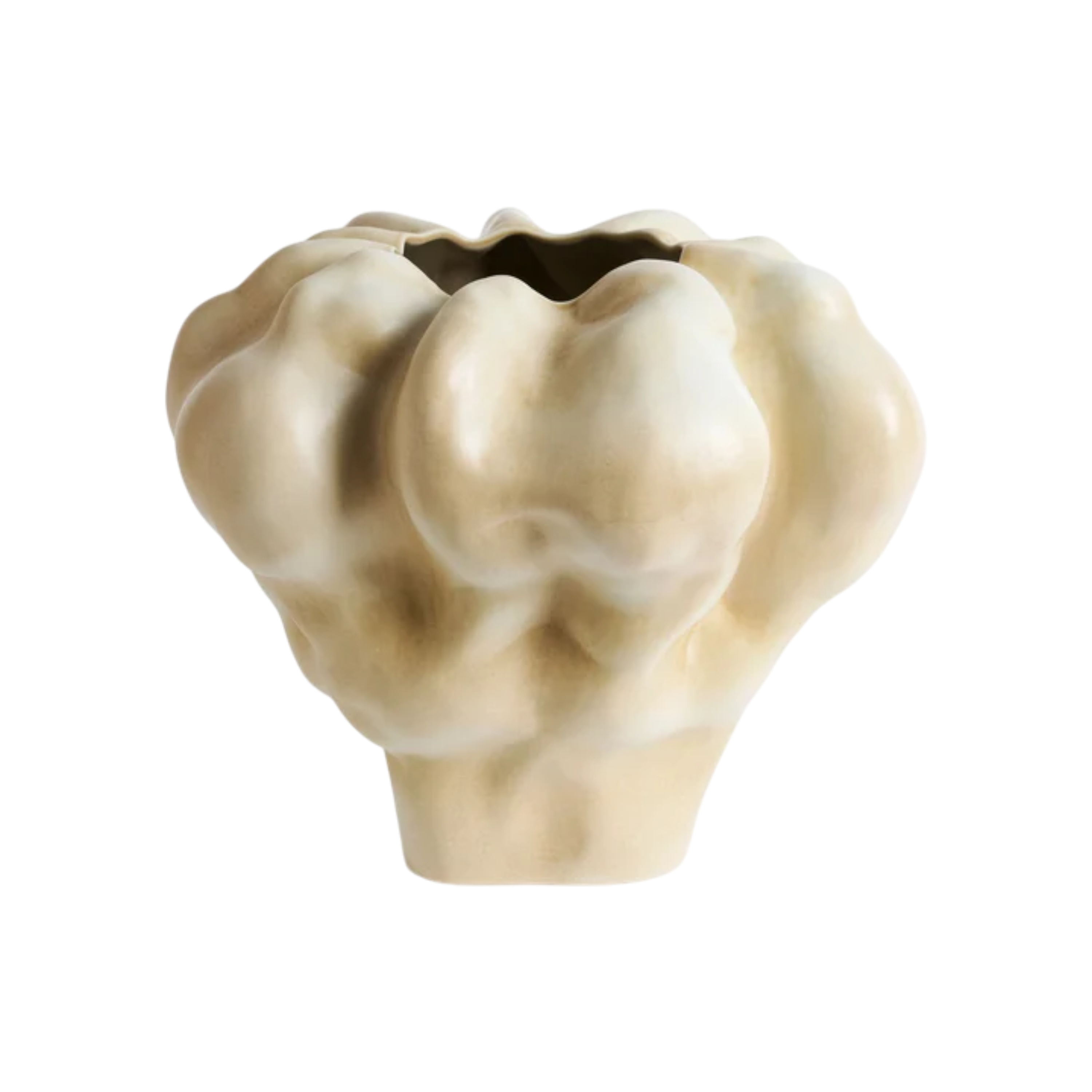 Timna Vase Extra Short in a warm creamy finish, shown front-facing with a sculptural organic form and undulating rim.