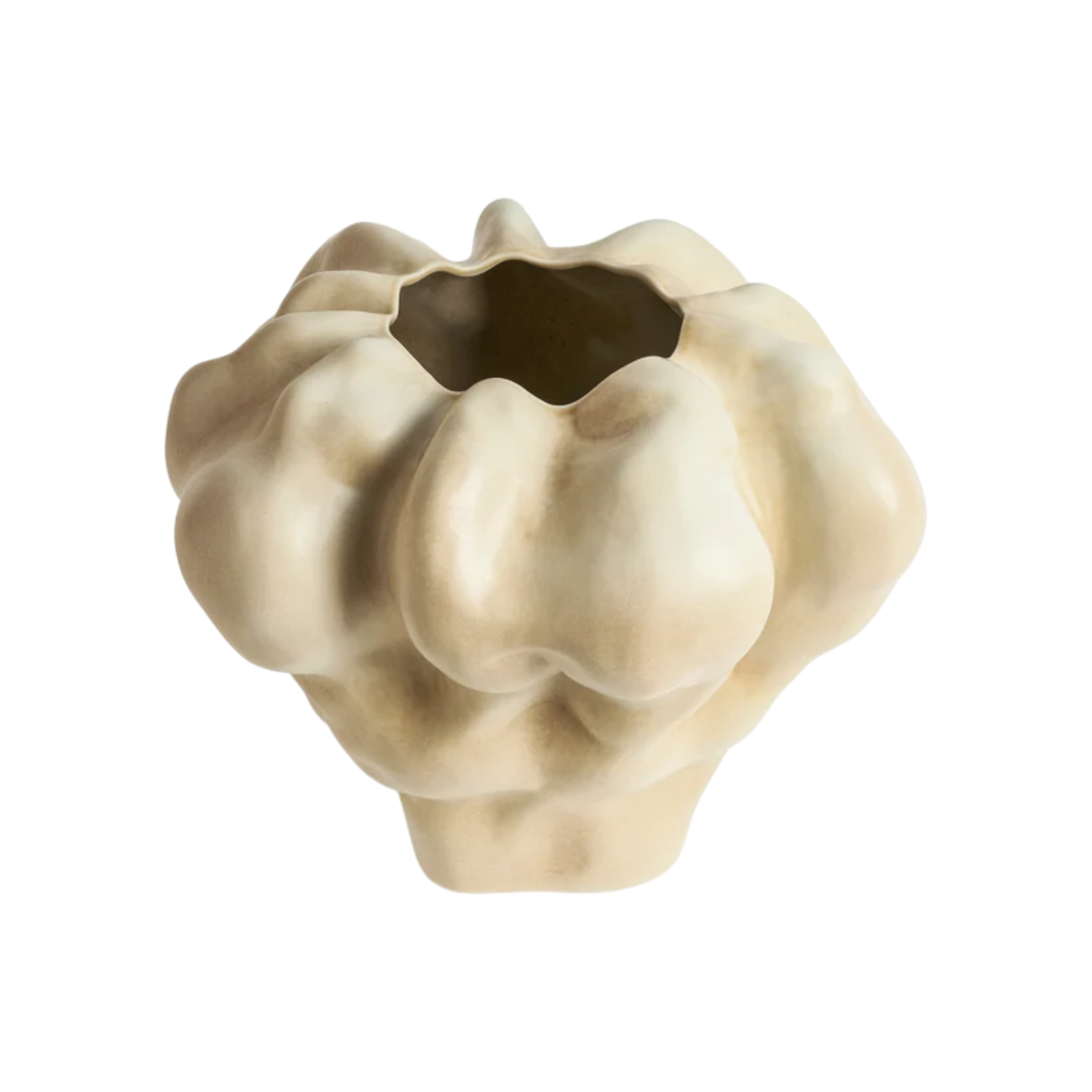Three-quarter view of the Timna Vase Extra Short with an organic, tactile silhouette and warm cream-toned finish.