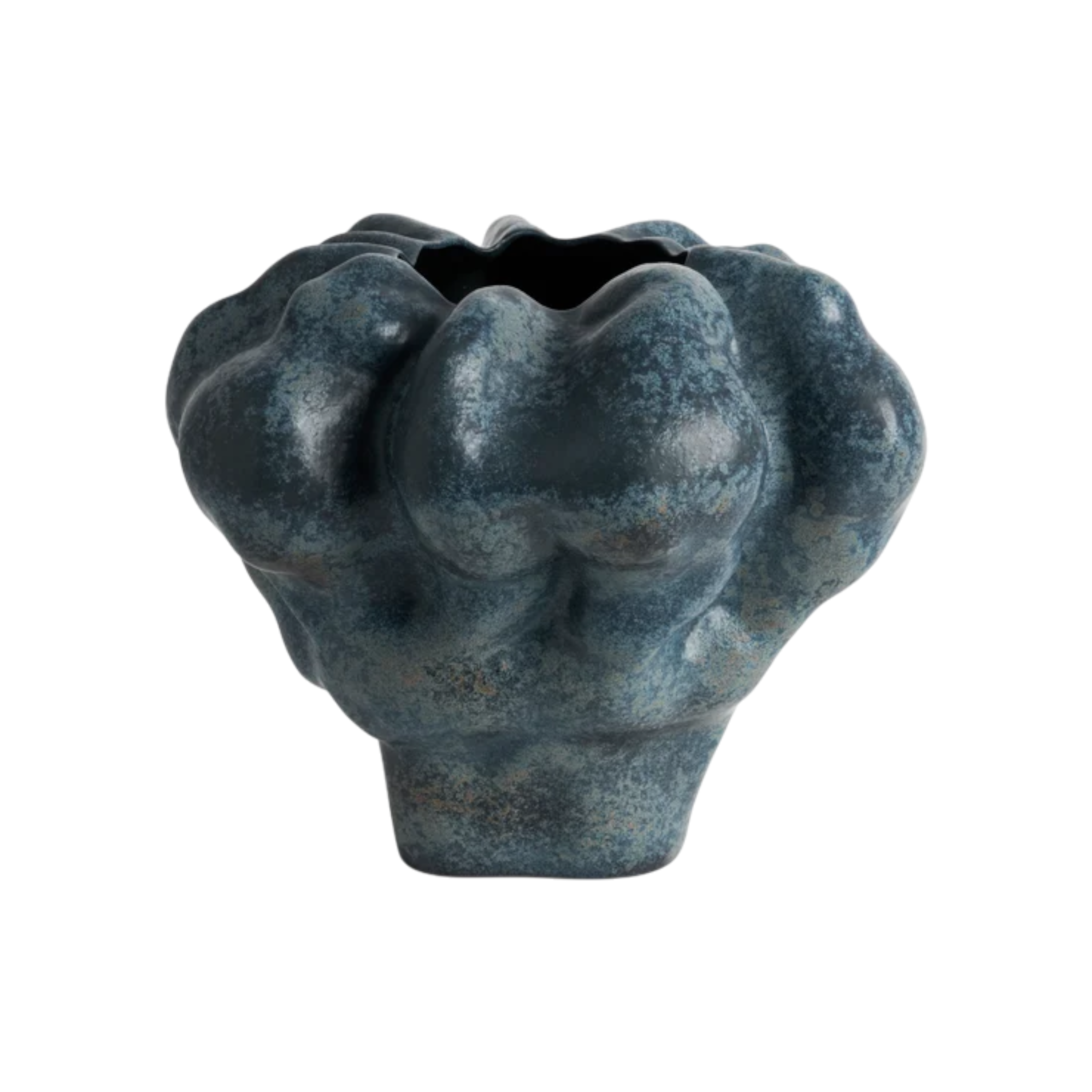 Timna Vase Extra Short decorative vase in mottled blue-grey aged iron finish