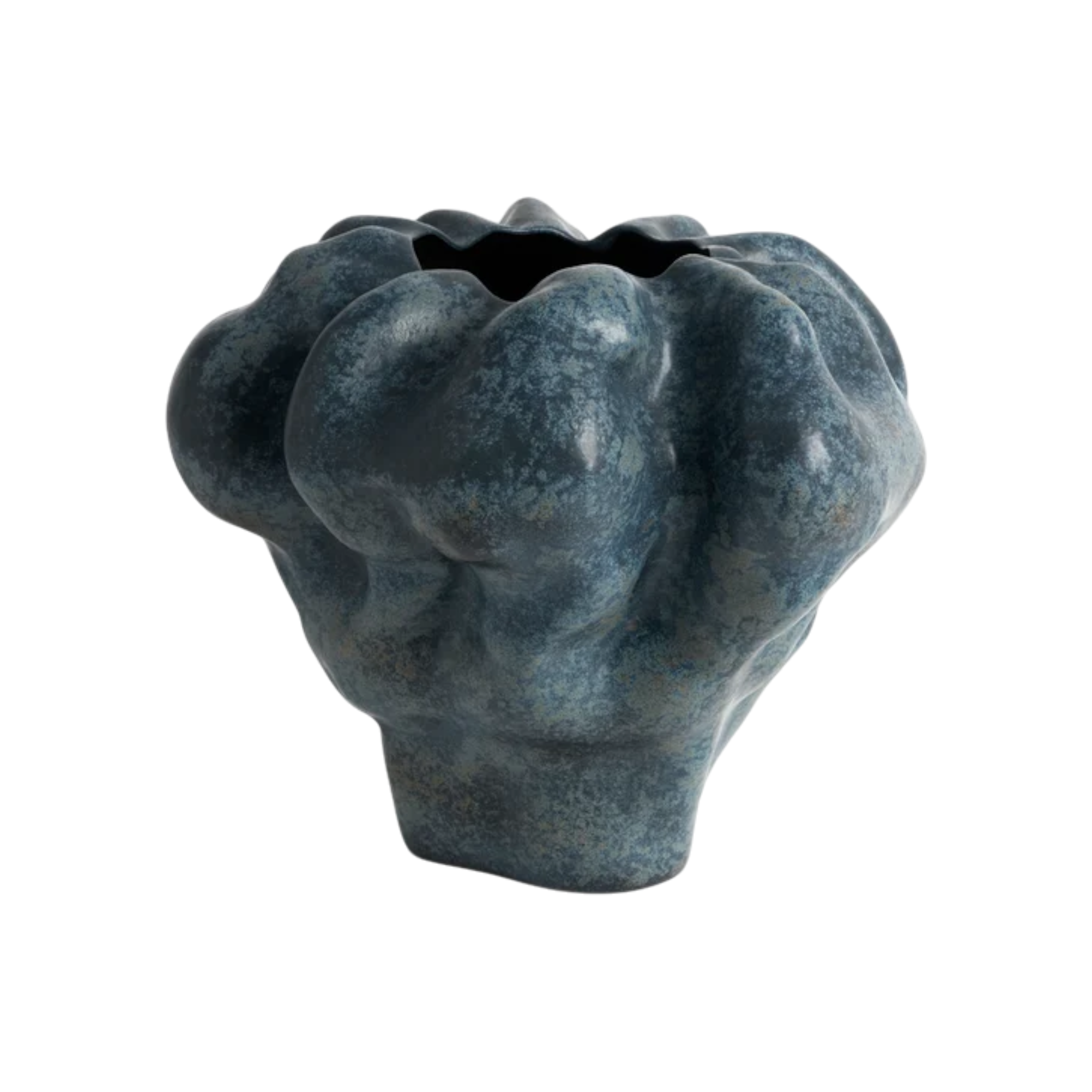 Timna Vase Extra Short in aged iron with sculptural organic form and blue-grey finish