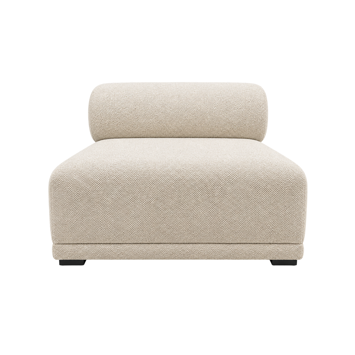 Capri Modular Armless Chair in off-white bouclé, front view showing the wide seat, single back cushion, and open ends on either side.