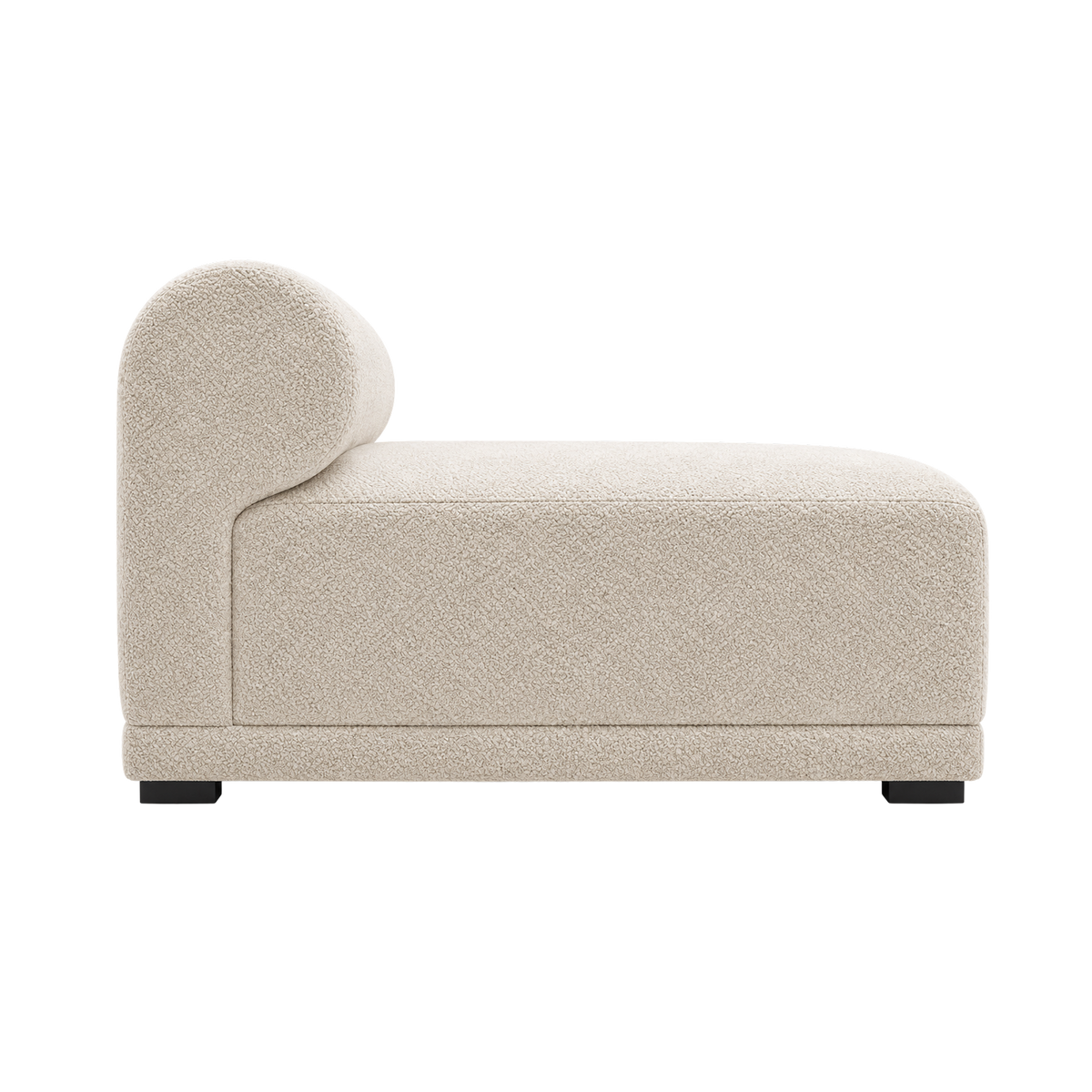 Capri Modular Armless Chair in off-white bouclé, angled view highlighting the deep, supportive seat and looped bouclé texture.
