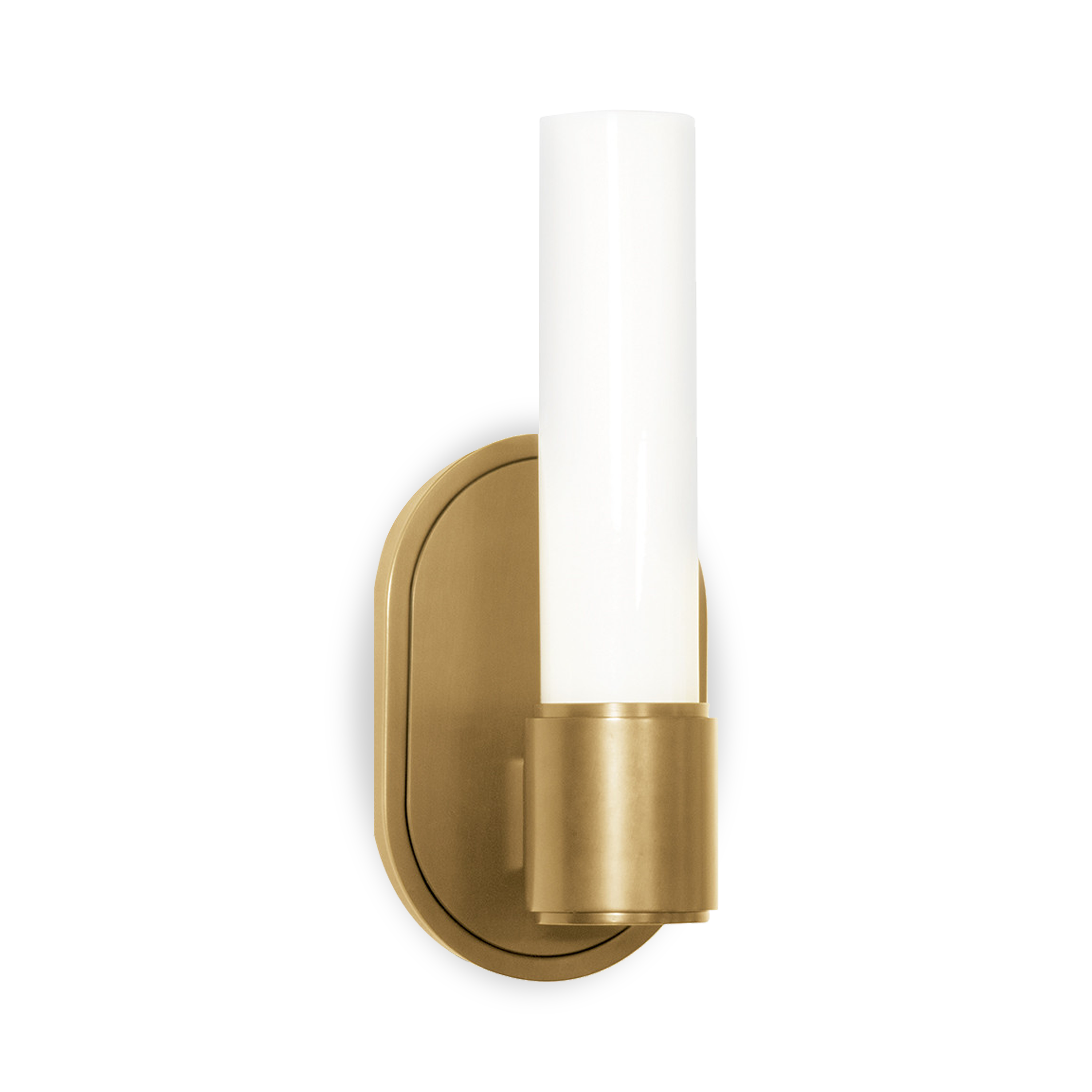 The Dixon Wall Light features hand-blown opal white glass covers and can be installed either horizontally or vertically.