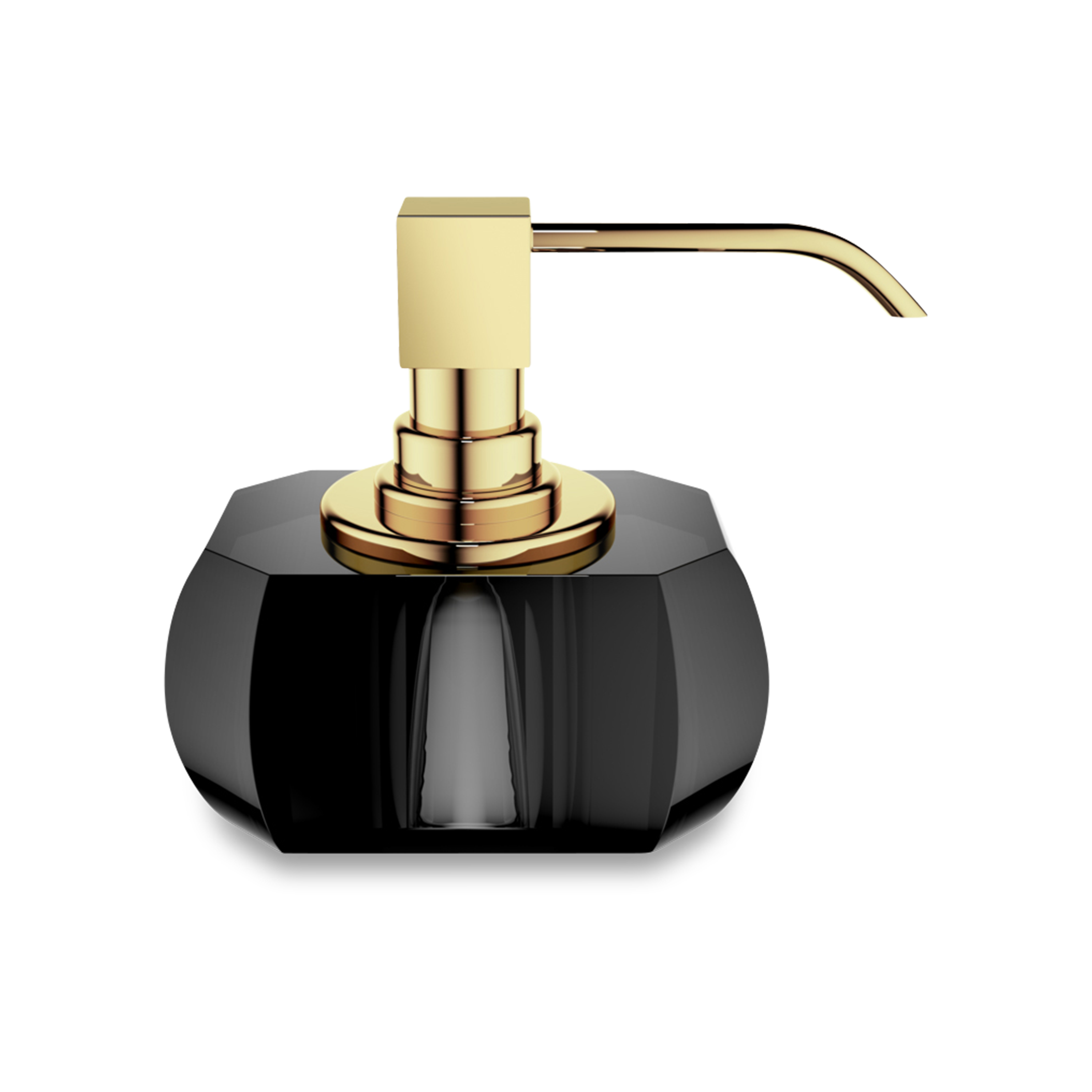 The Kristall Soap Dispenser is made of brilliant crystal glass in an anthracite colour with gold details.