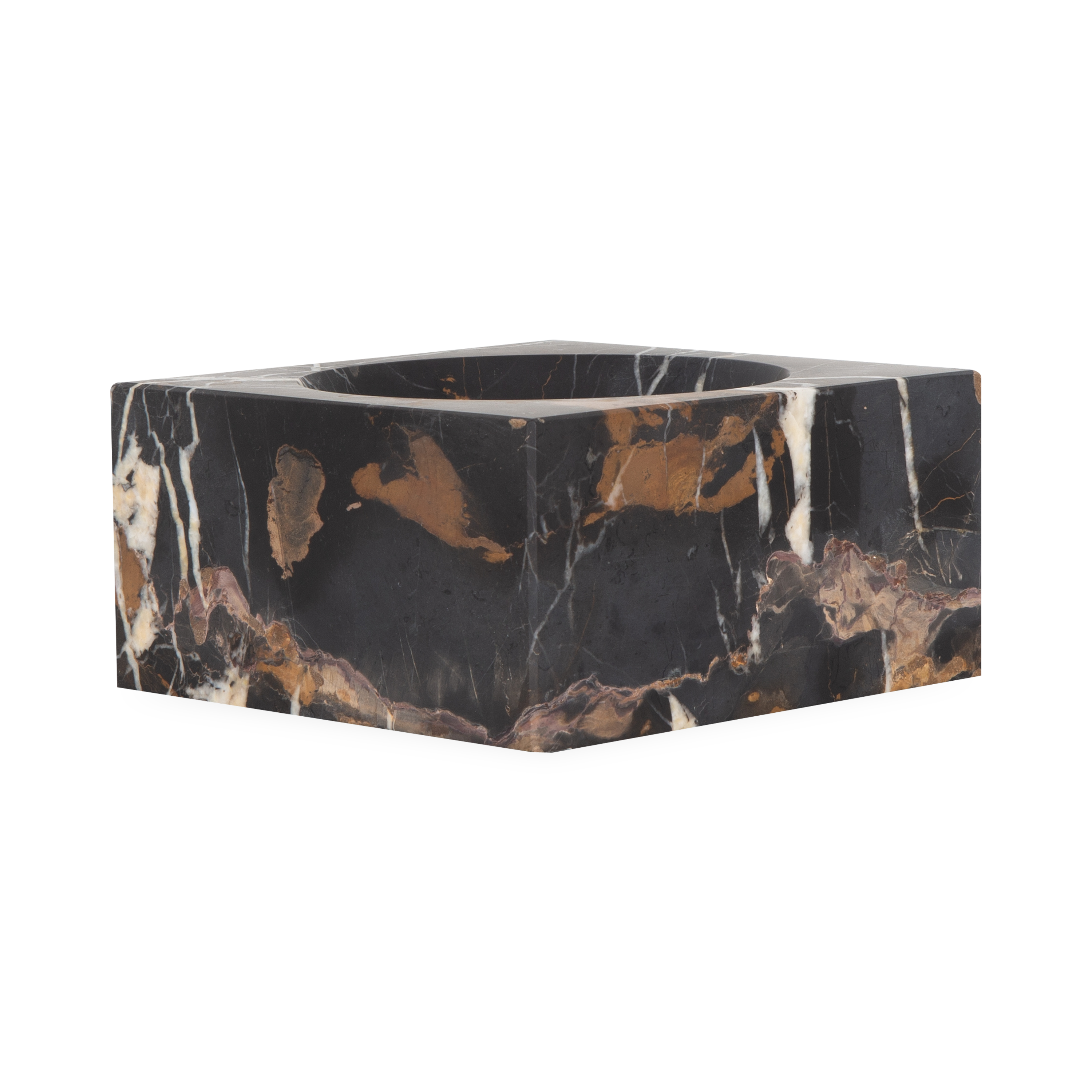 Providing luxurious and confidently stable elements, this captivating bowl is made with black marble with a touch of white and gold veining.