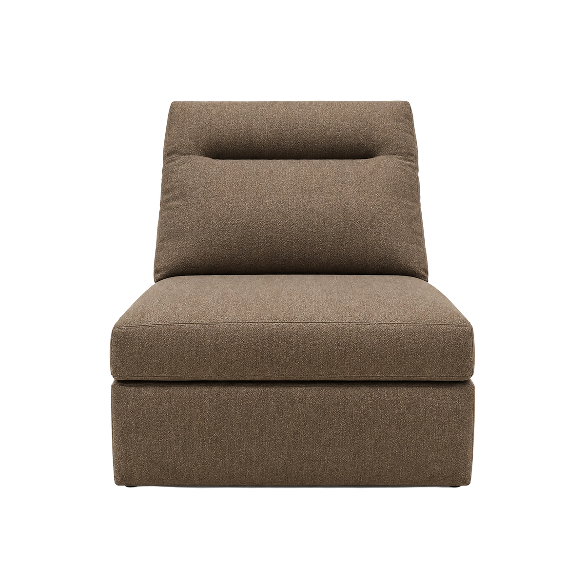 Keystone Reclining Armless Chair in heathered taupe-brown, front view showing the wide seat and open ends on either side.