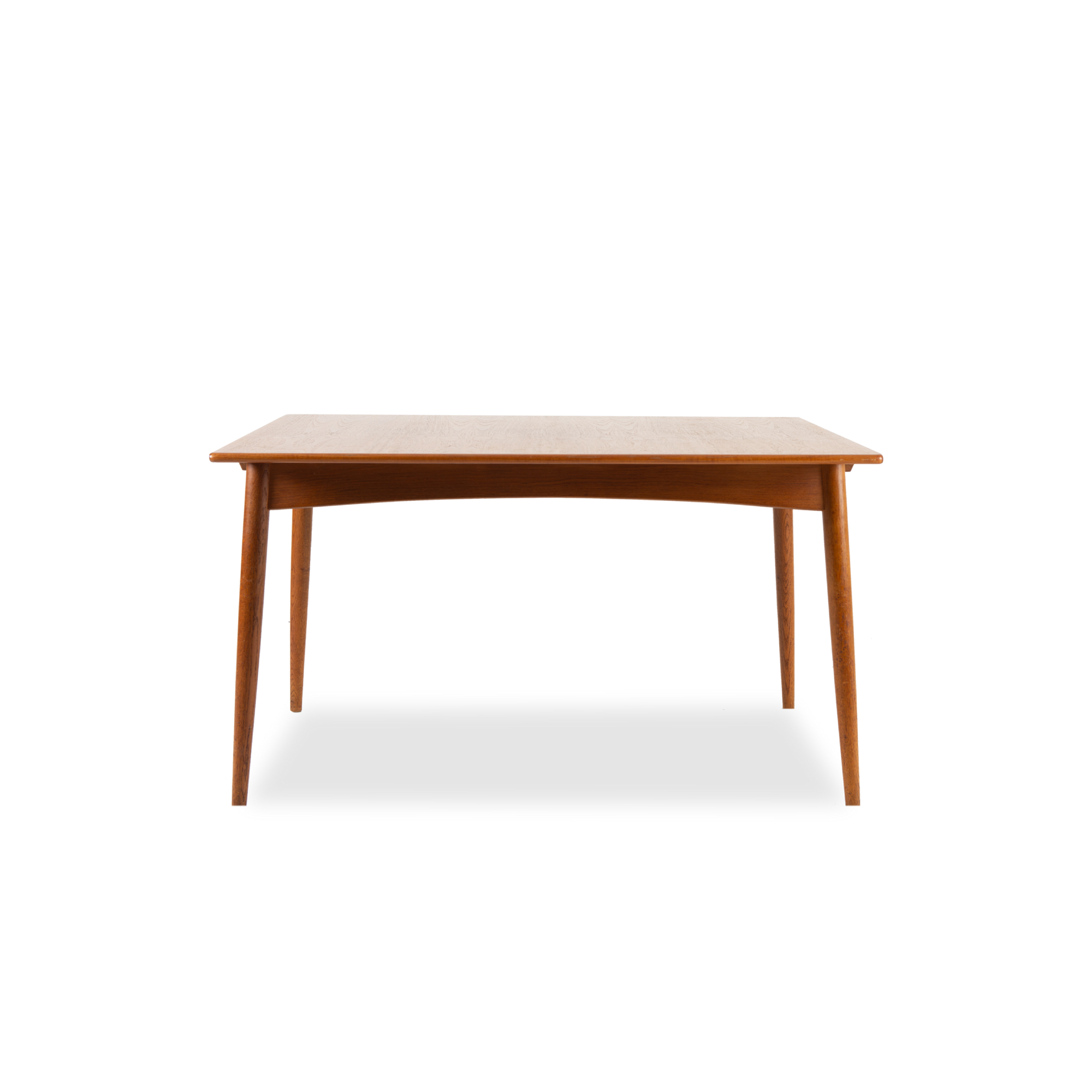 Displaying a unique mix aged teak and oak wood, this rare vintage dining table was designed by Hans Wegner and produced in Denmark, circa 1960s.