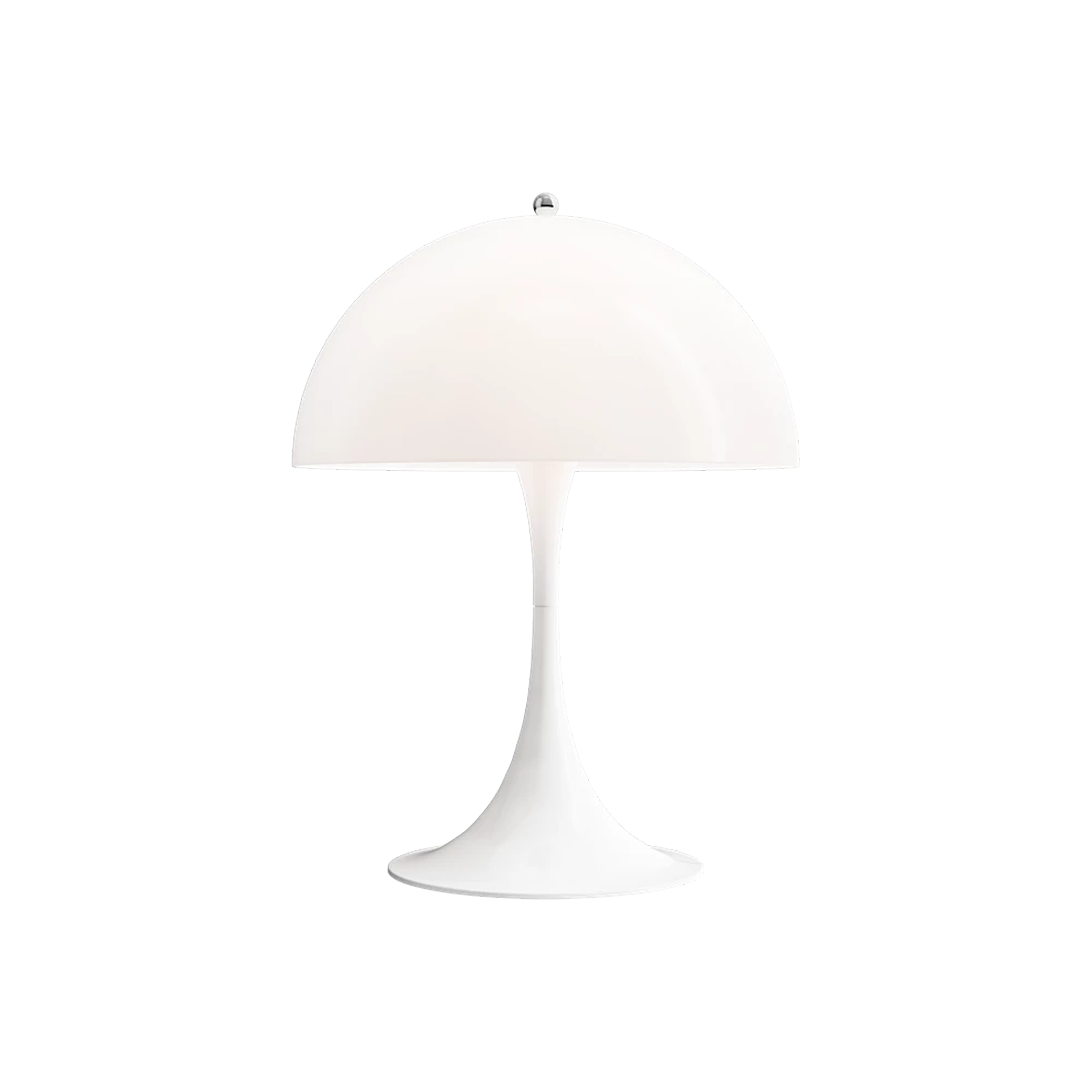 A design masterpiece conceived by Verner Panton in 1971, the Panthella Floor Lamp exudes timeless elegance with its organic trumpet-like shade and seamless hemispherical acrylic de