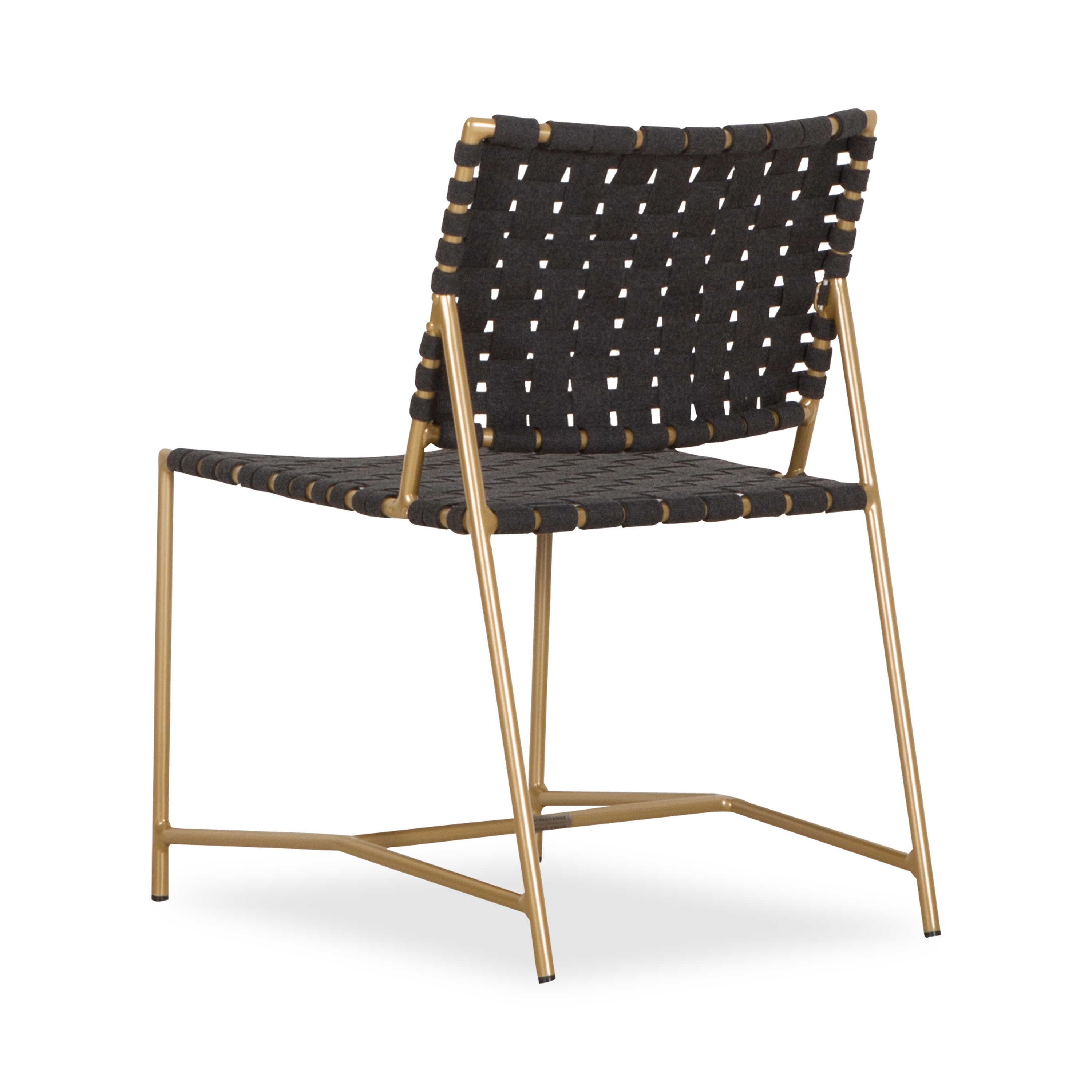 The Stretch Side Chair by Richard Frinier reveals a modern take on vintage Brown Jordan strap designs evolving and elevating previous perceptions about classical strap furniture by