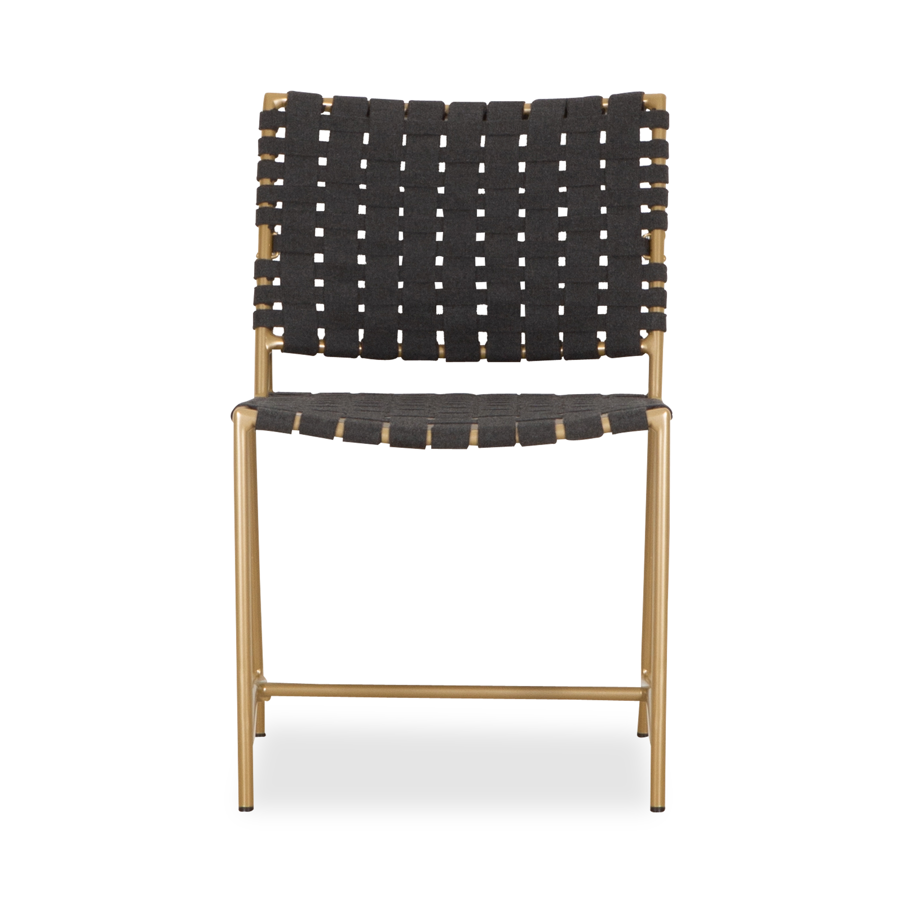 The Stretch Side Chair by Richard Frinier reveals a modern take on vintage Brown Jordan strap designs evolving and elevating previous perceptions about classical strap furniture by