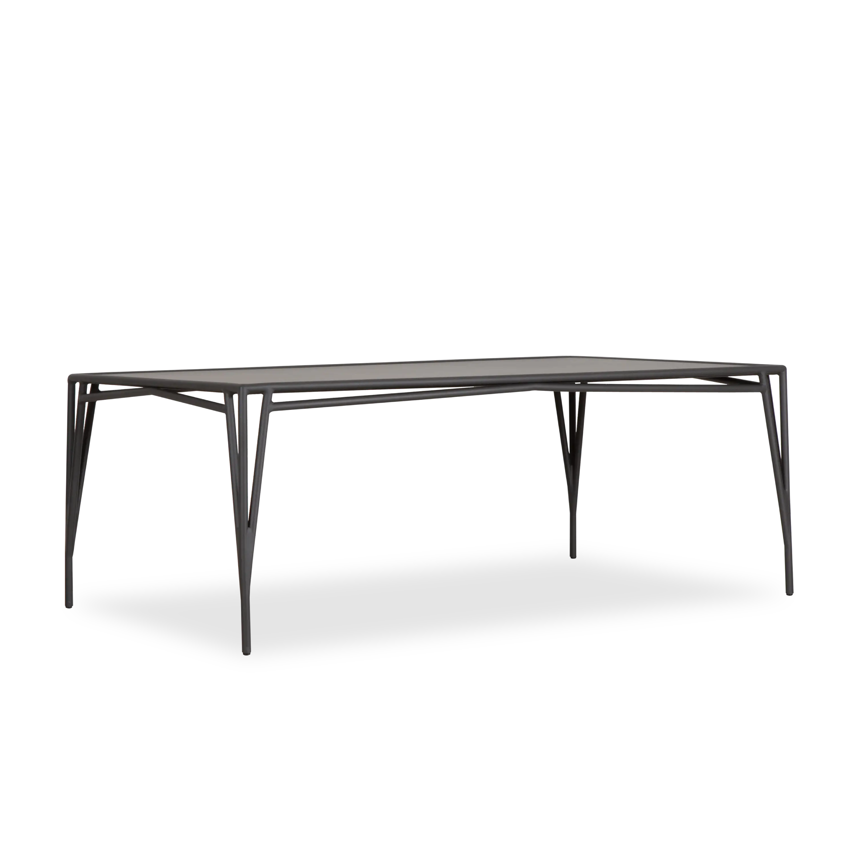 The Stretch Dining Table by Richard Frinier reveals a modern take on vintage Brown Jordan by creating a soft-modern frame design evoking a clear sense of balance and design integri