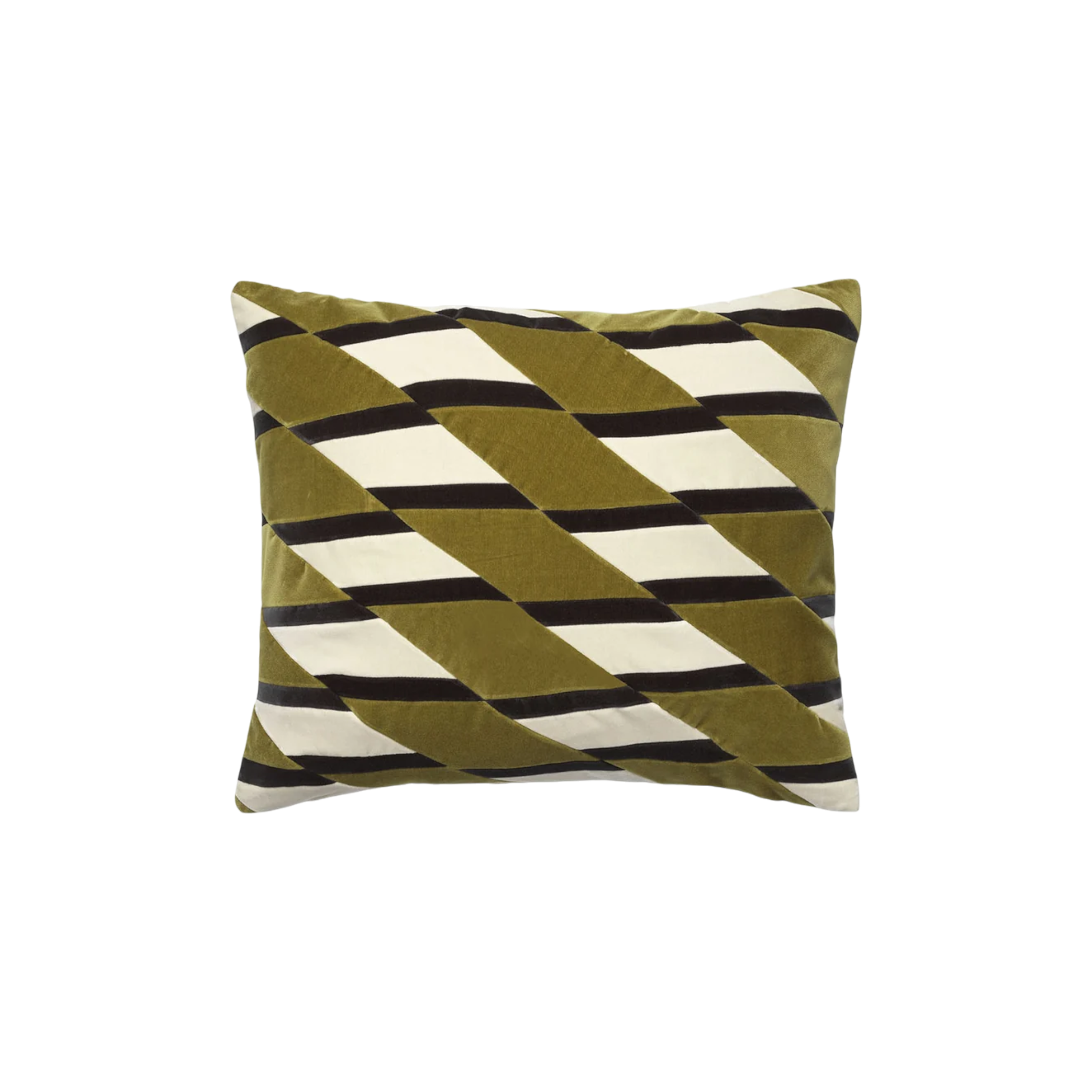 Layla Pillow 20x24 in willow, featuring interwoven diagonal bands in willow green, ivory and deep brown with a soft, subtly lustrous finish.
