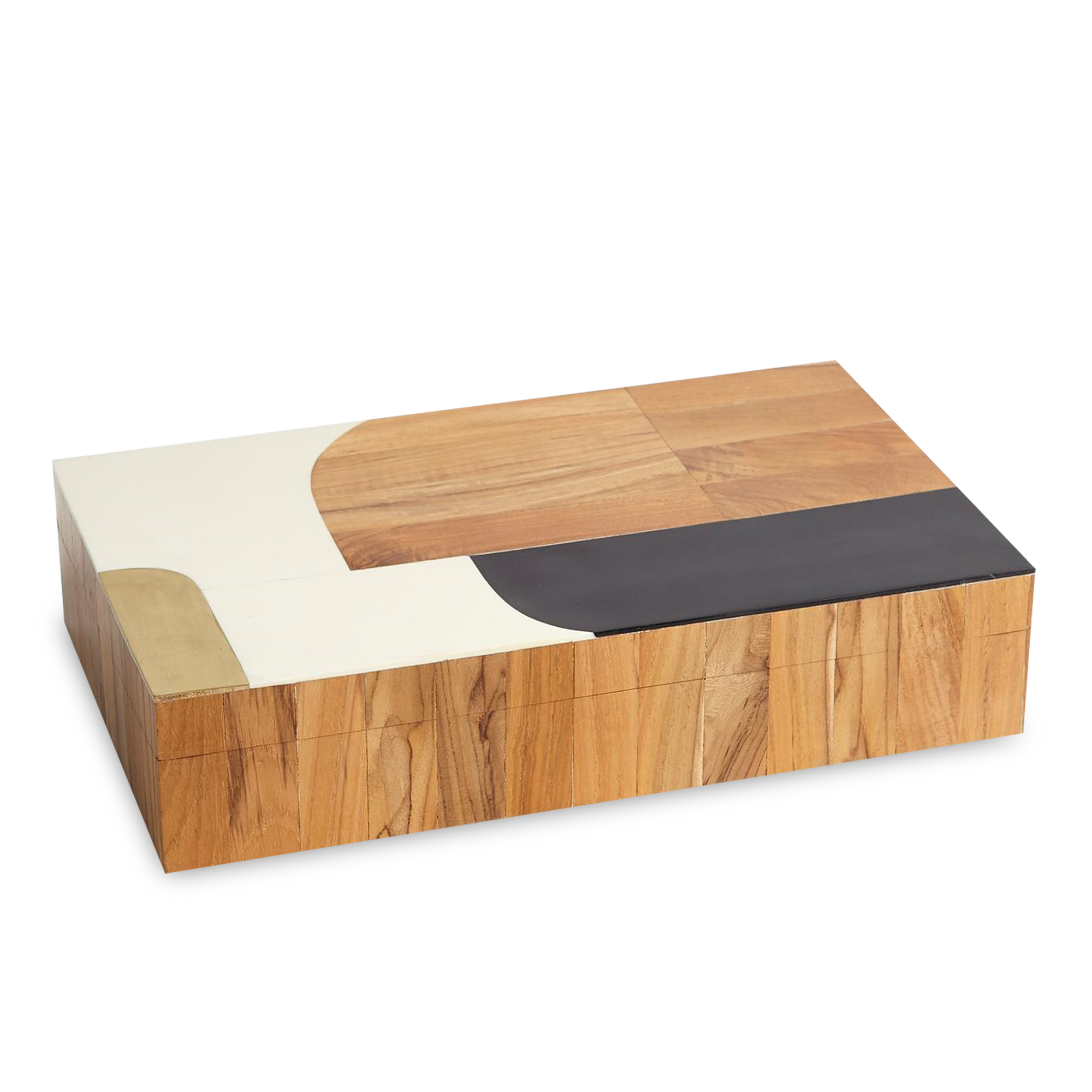 Teak wood, resin and brass join forces to create these abstract boxes.