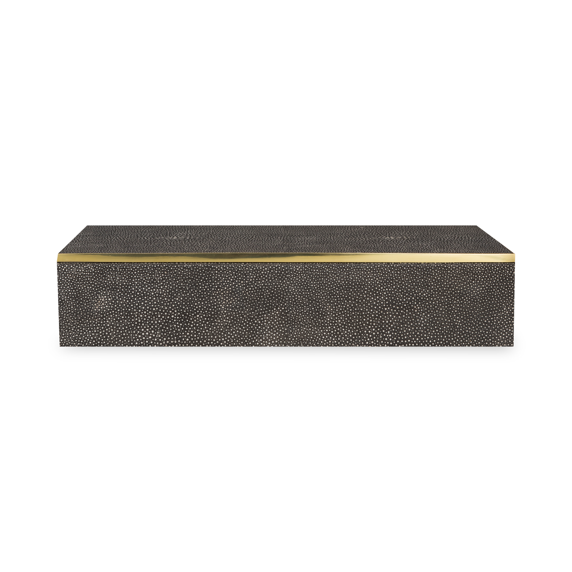 Stay organized with this  box wrapped in luxurious shagreen with brass accents and velvet backing.