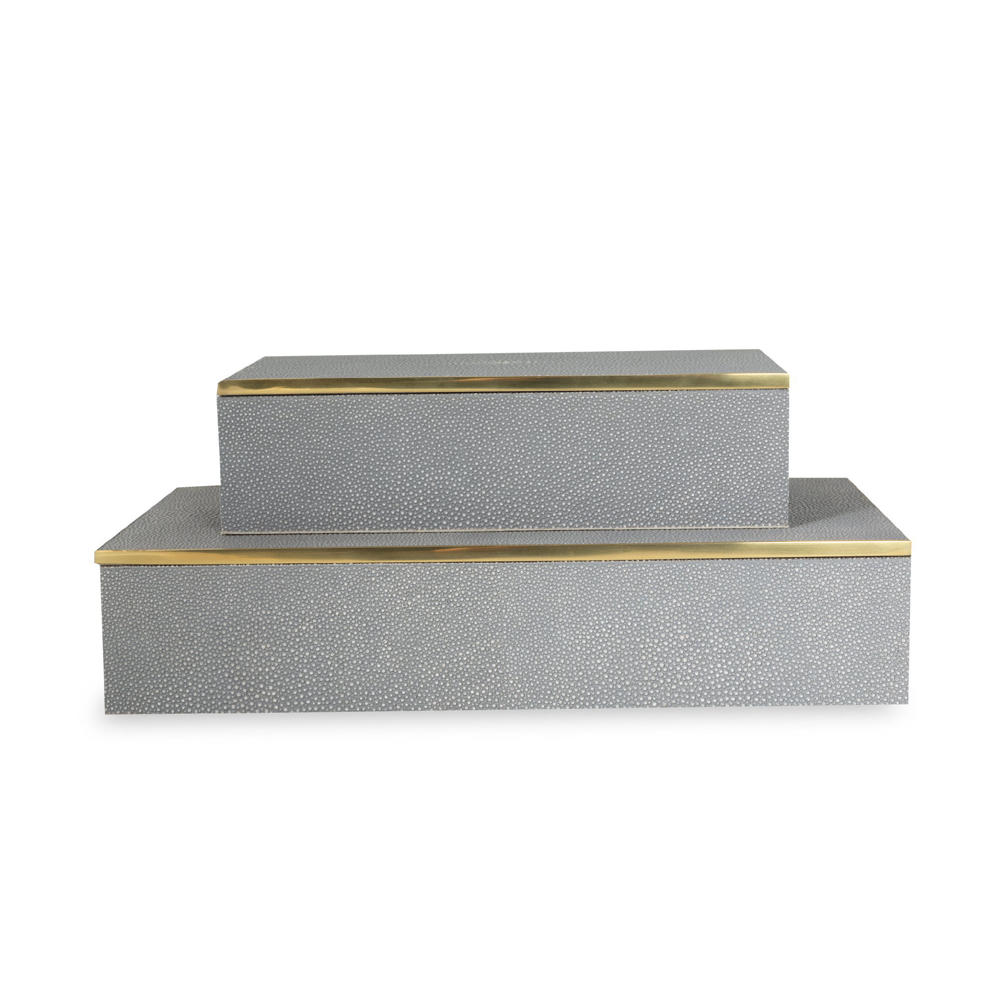 Stay organized with this box wrapped in luxurious shagreen with brass accents and velvet backing.