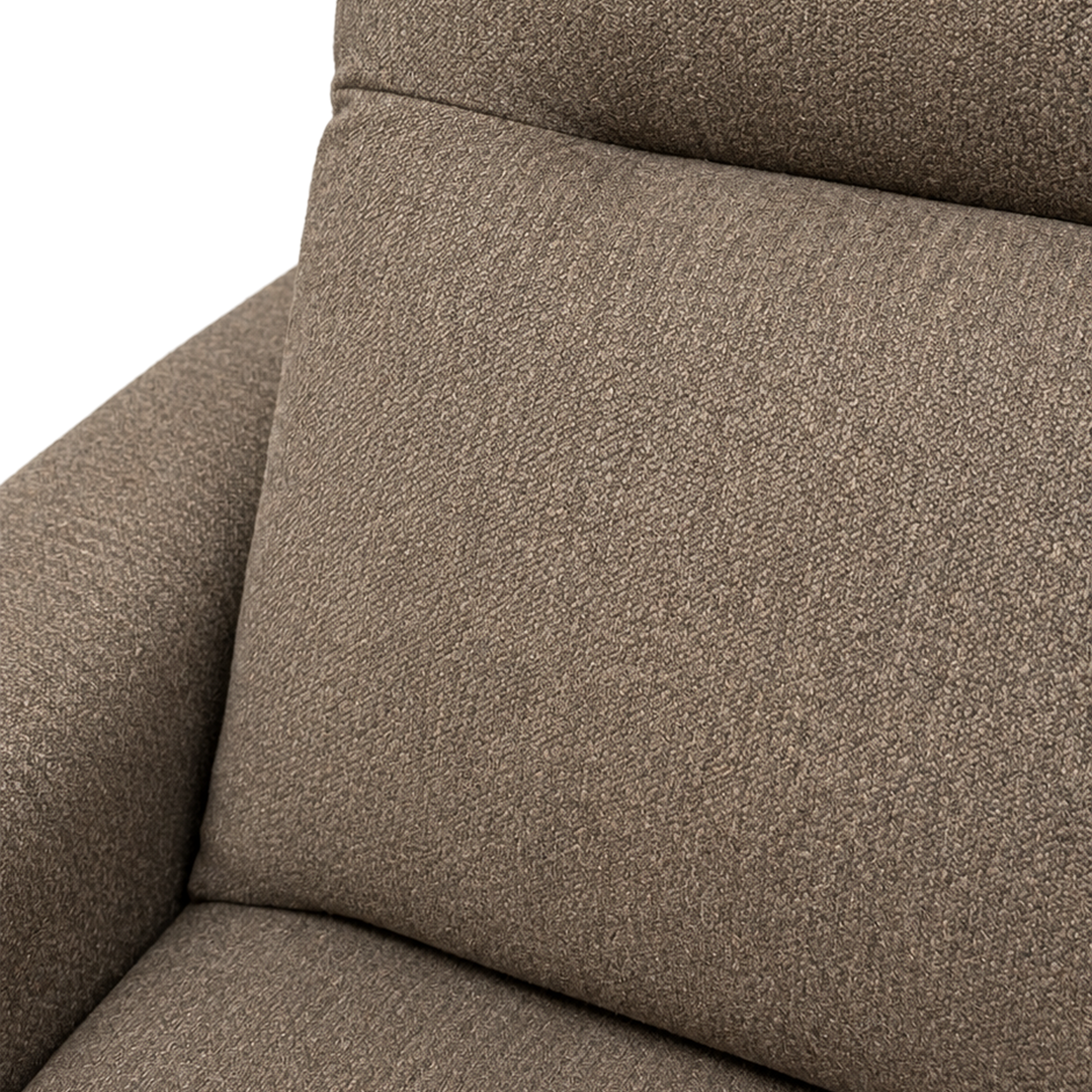 Keystone Reclining Sofa close-up showing the heathered taupe-brown texture and channel-tufted back cushions.