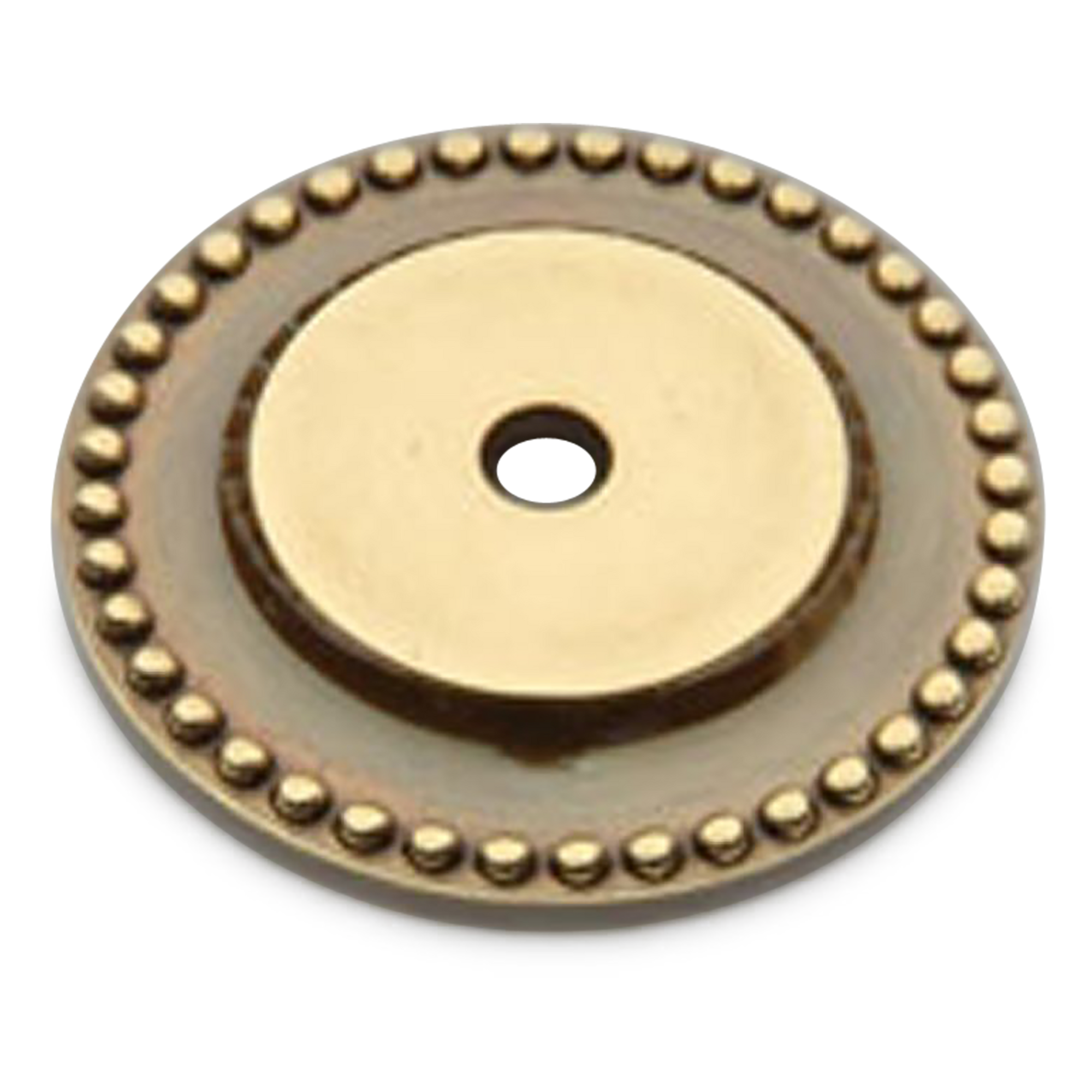 A traditional round back plate with raised chain details.