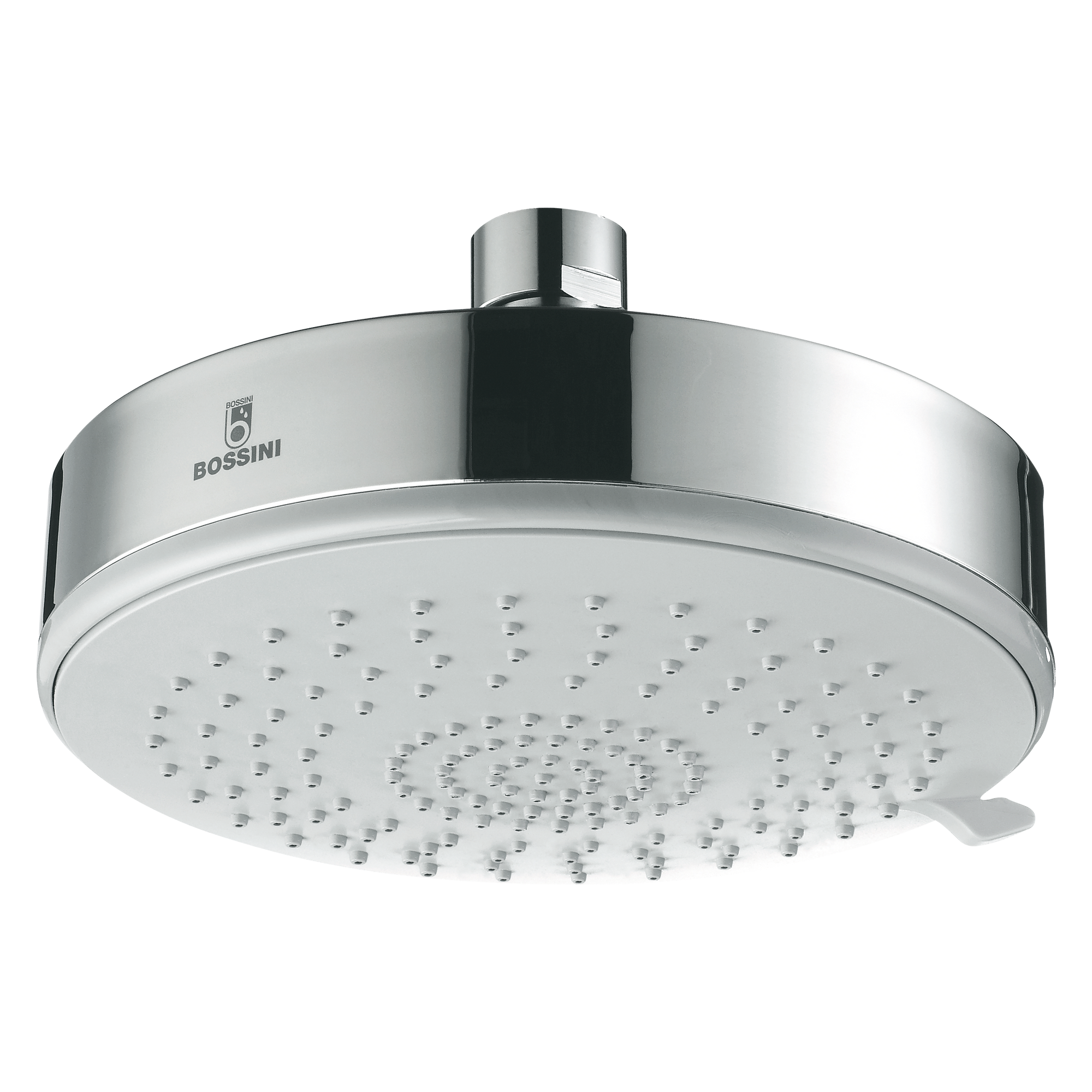 A contemporary and modern round rain shower head.