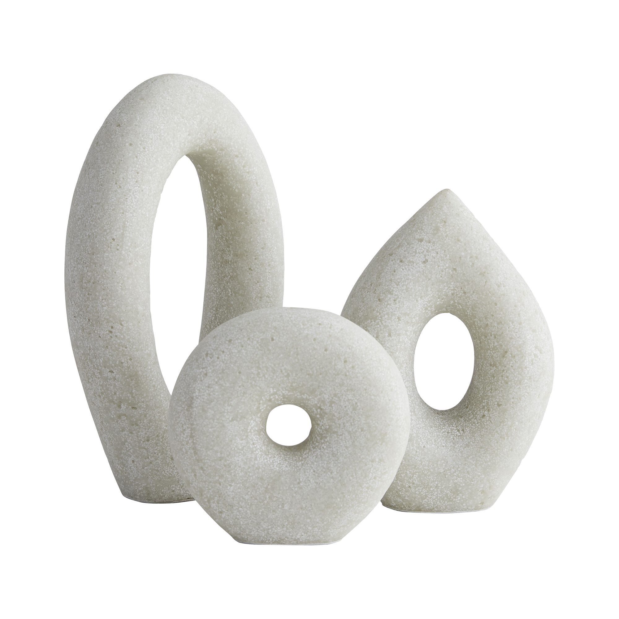 Crafted from rice stone, the expressive form of sculptural art takes shape in this well-formed trio.