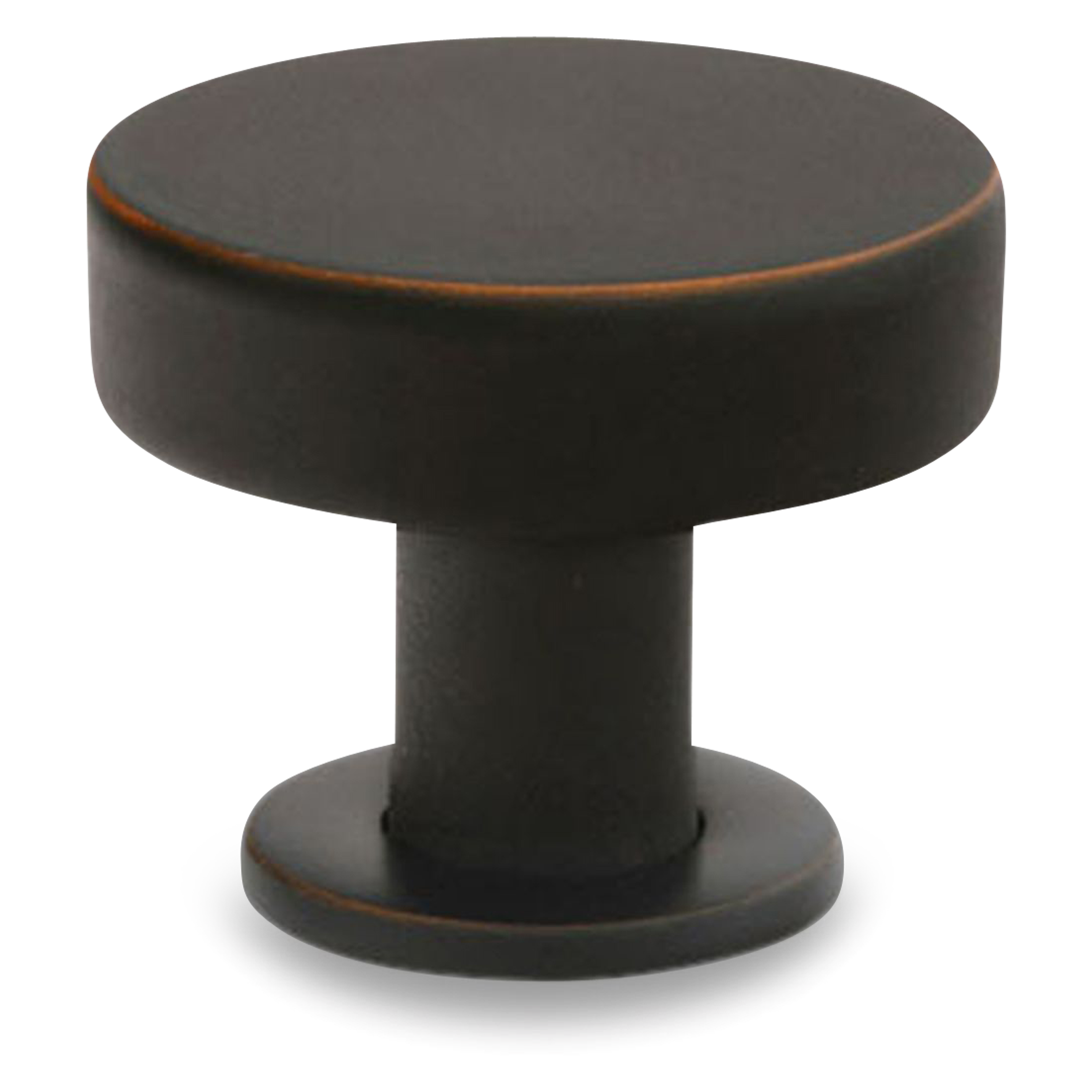 A sleek and contemporary round knob with a flat face.
