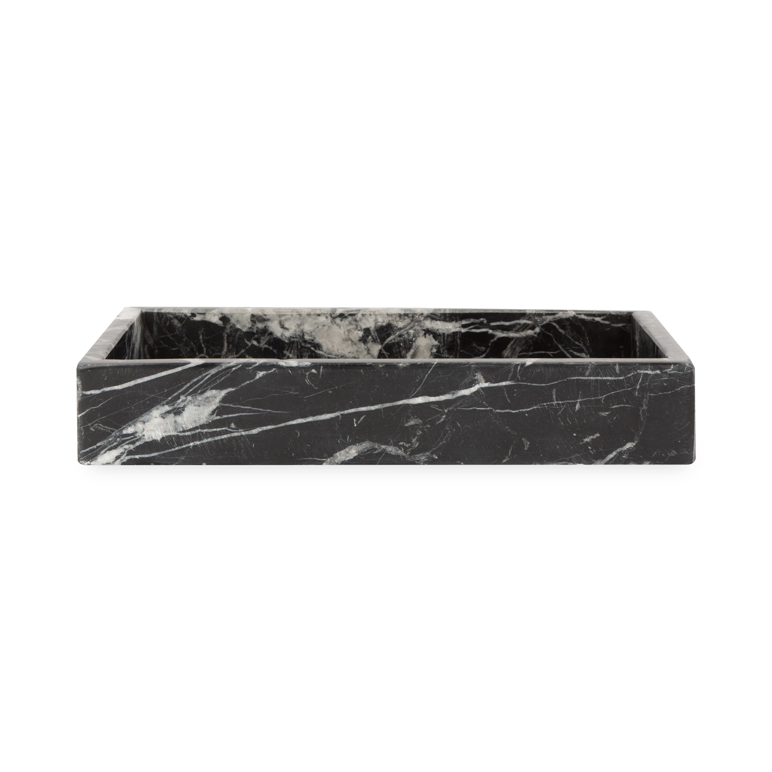 Beautifully handcrafted by skilled artisans, the Marble Collection accessories are made from black marble with natural white veins.