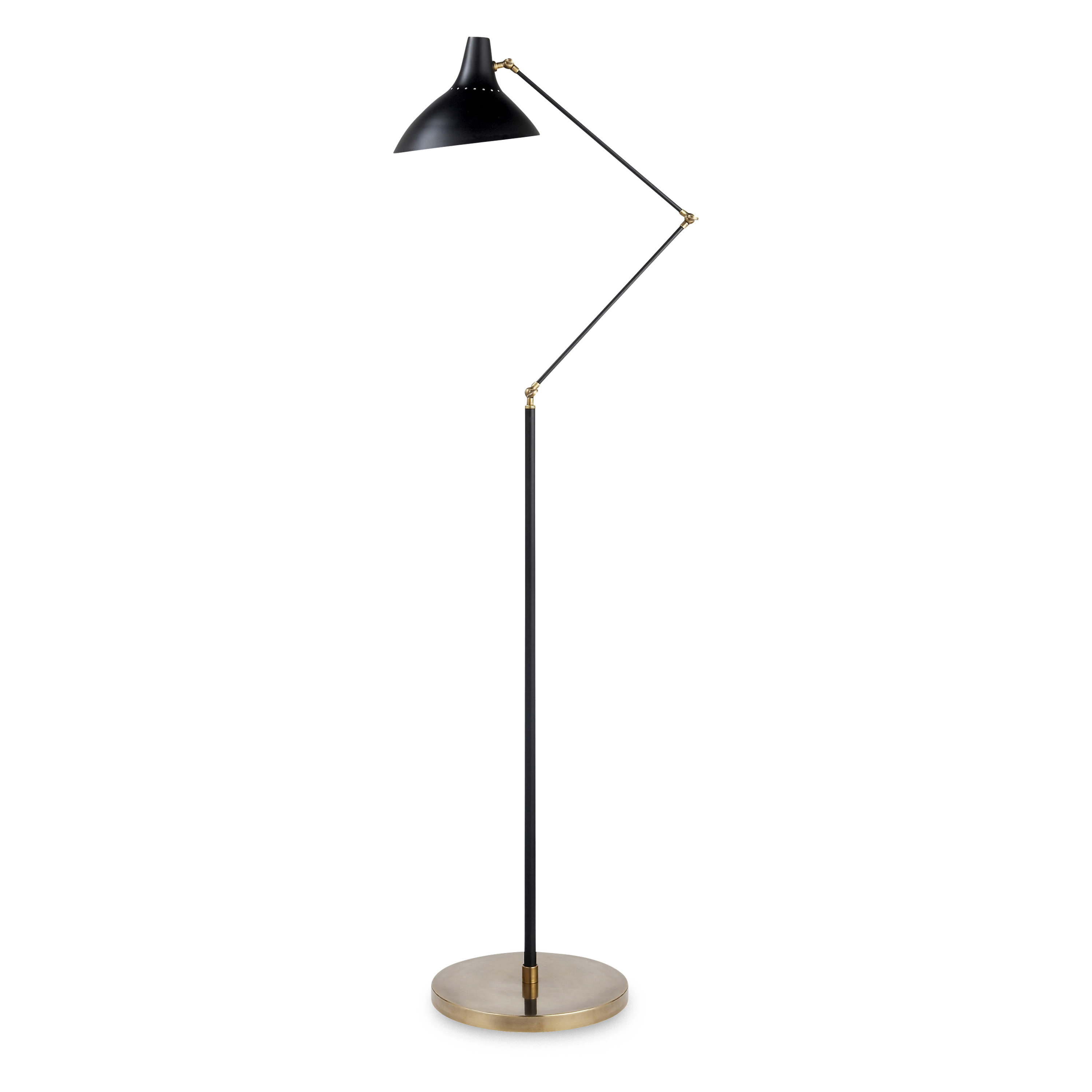 Adjustable matte black metal floor lamp with a contemporary shade.